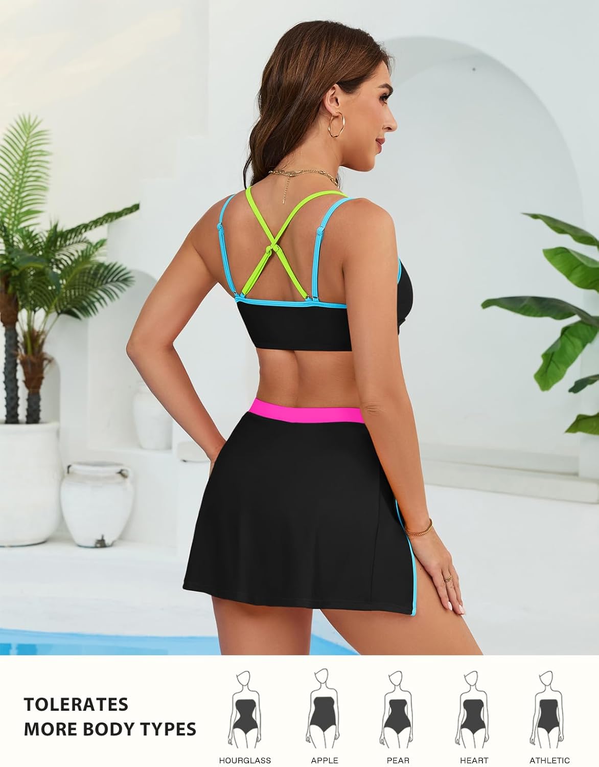 Hanna Nikole Womens High Waisted Bikini Sets Neon, 2 Piece Swimsuit 2026 Tummy Control, Sporty Bathing Suit with Skirt