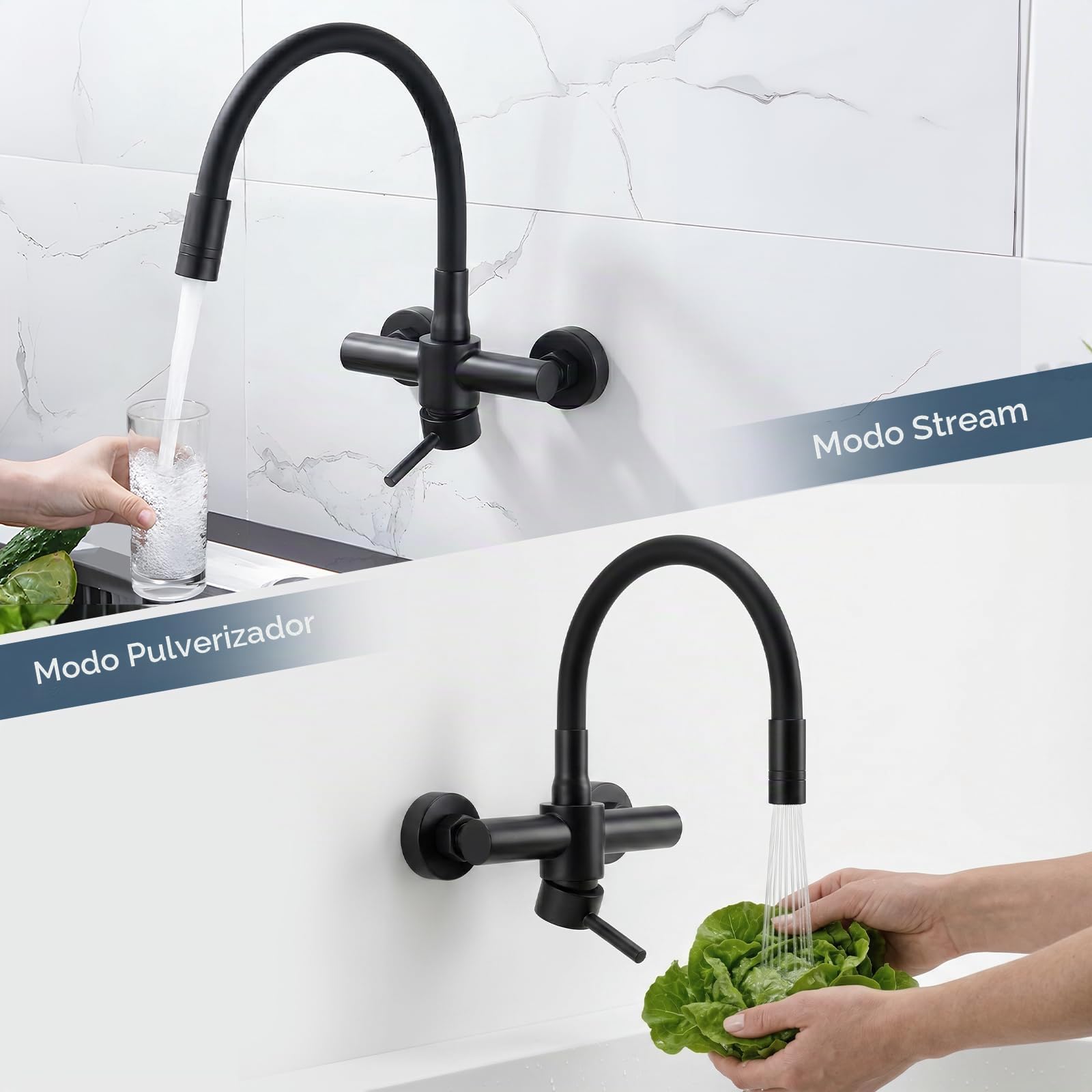 HURRAN Grifo Cocina Pared Negro Mate