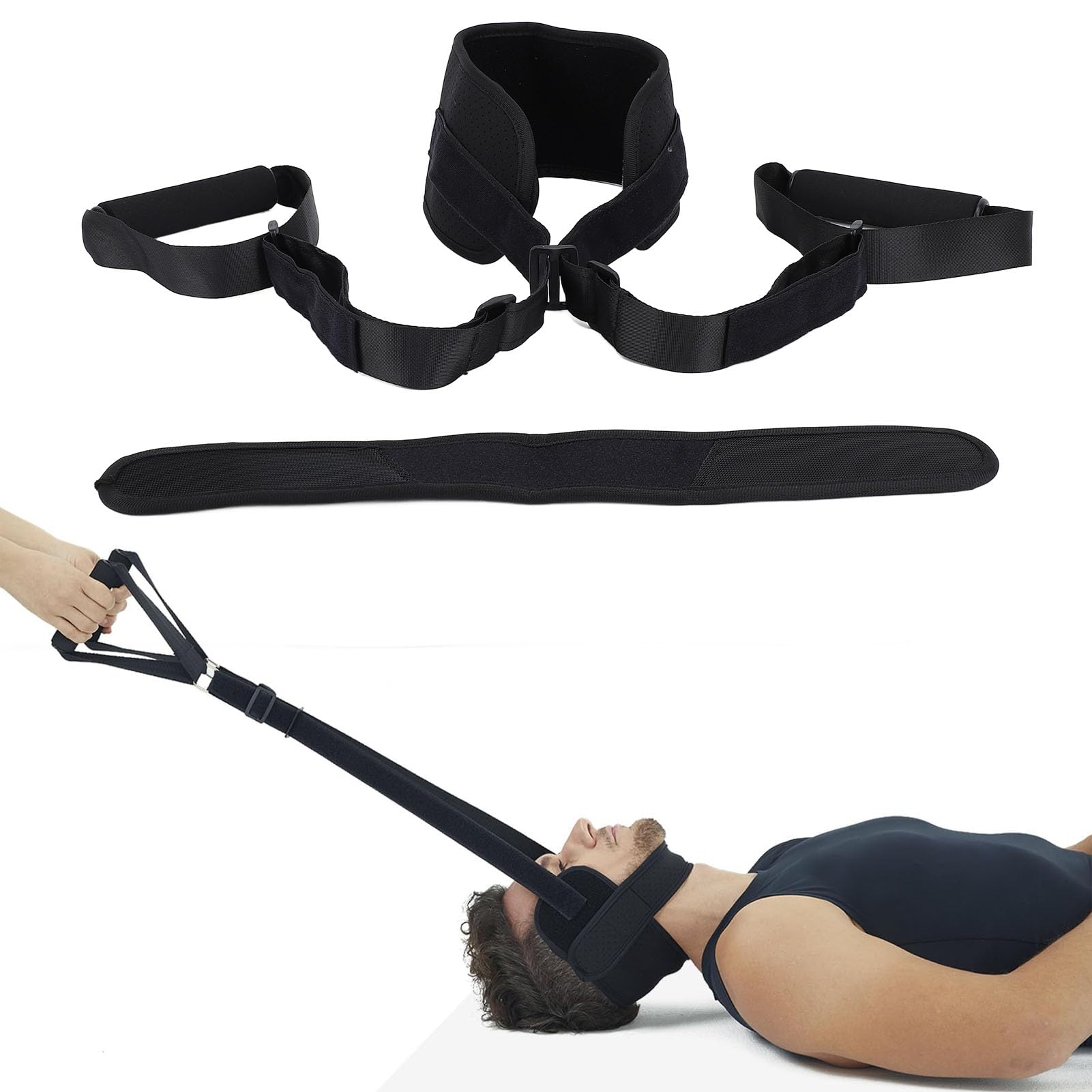 Correa de estiramiento el cuello, dispositivo tracción cervical correa el cuello el dolor cuello con correa para la barbilla asa, herramienta descompresión quiropráctica la columna