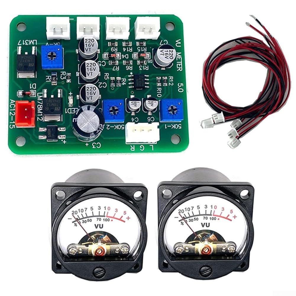Lot de 2 VU mètres 35 mm avec rétroéclairage et pilote de niveau audio adaptés pour l'entrée de signal audio des téléphones, ordinateurs, préamplis et lecteurs MP3 avec alimentation AC 12 V