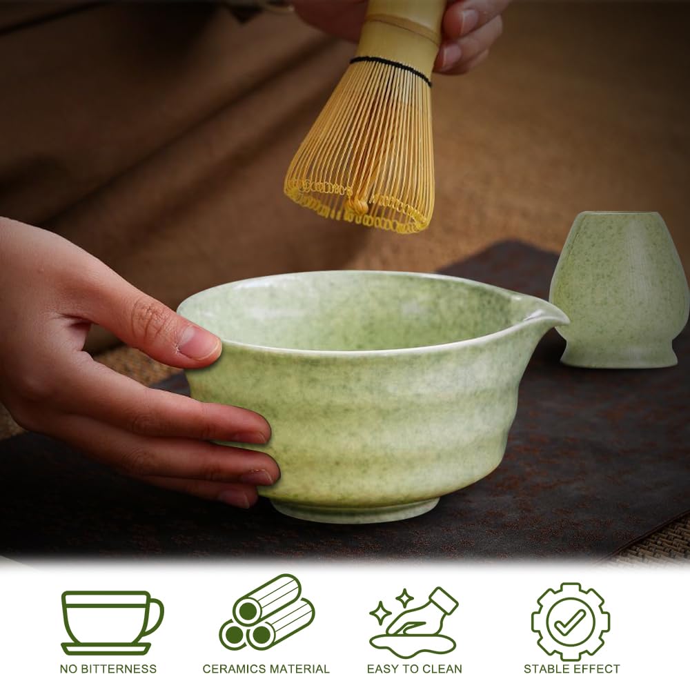Matcha Fouet Ensemble à Matcha Complet - Fouet à Matcha, Bol à Matcha, Cuillère, Support Fouet, Tamis, Serviette - Arts De La Table Bol Matcha
