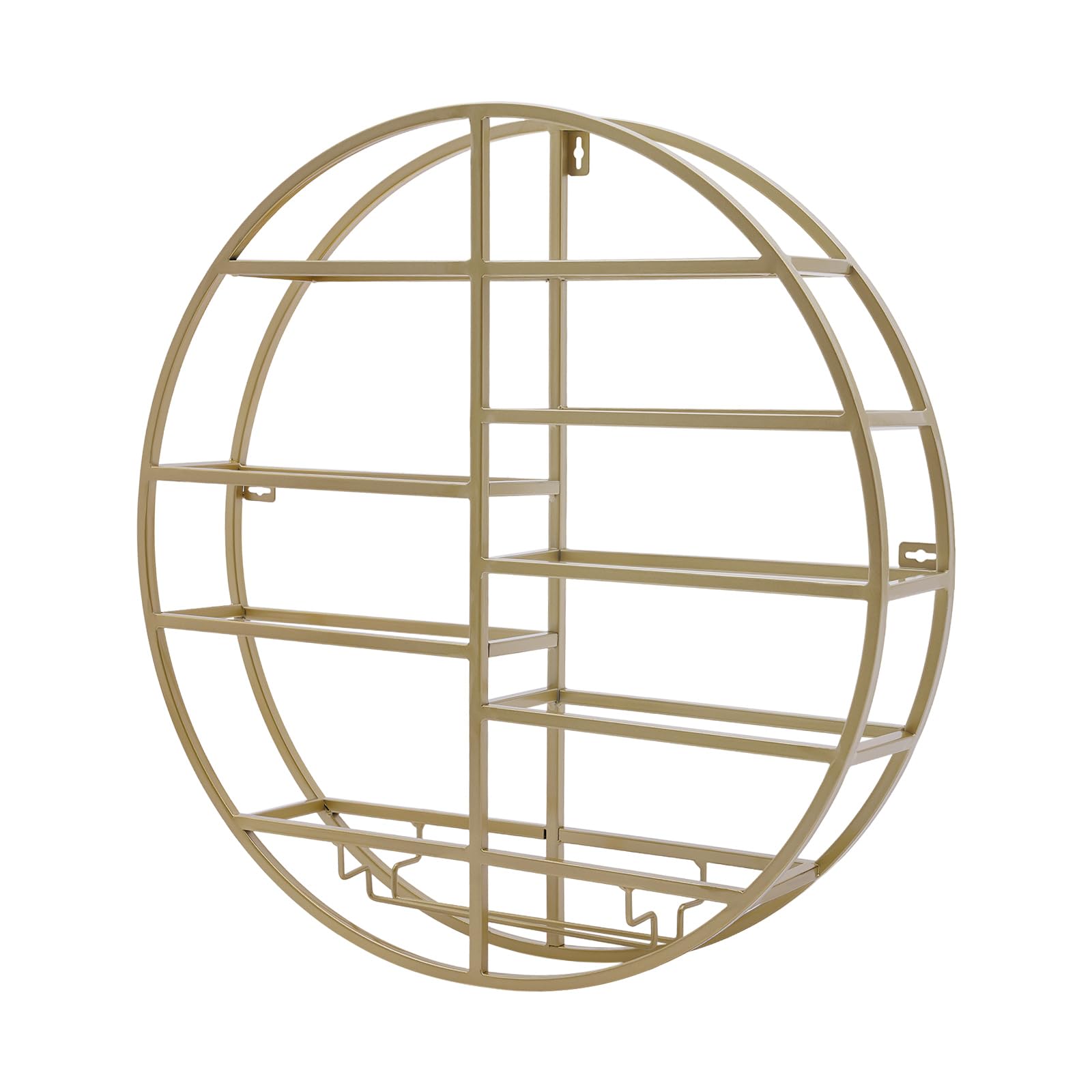 NEATOOM Wall Mounted Round Wine Rack Metal Wine Display Rack Round Wine Glass Goblet Holder Wine Bottle Holder Hanging Wine Rack for Bar Wine Cellar Kitchen Storage Display (Gold)