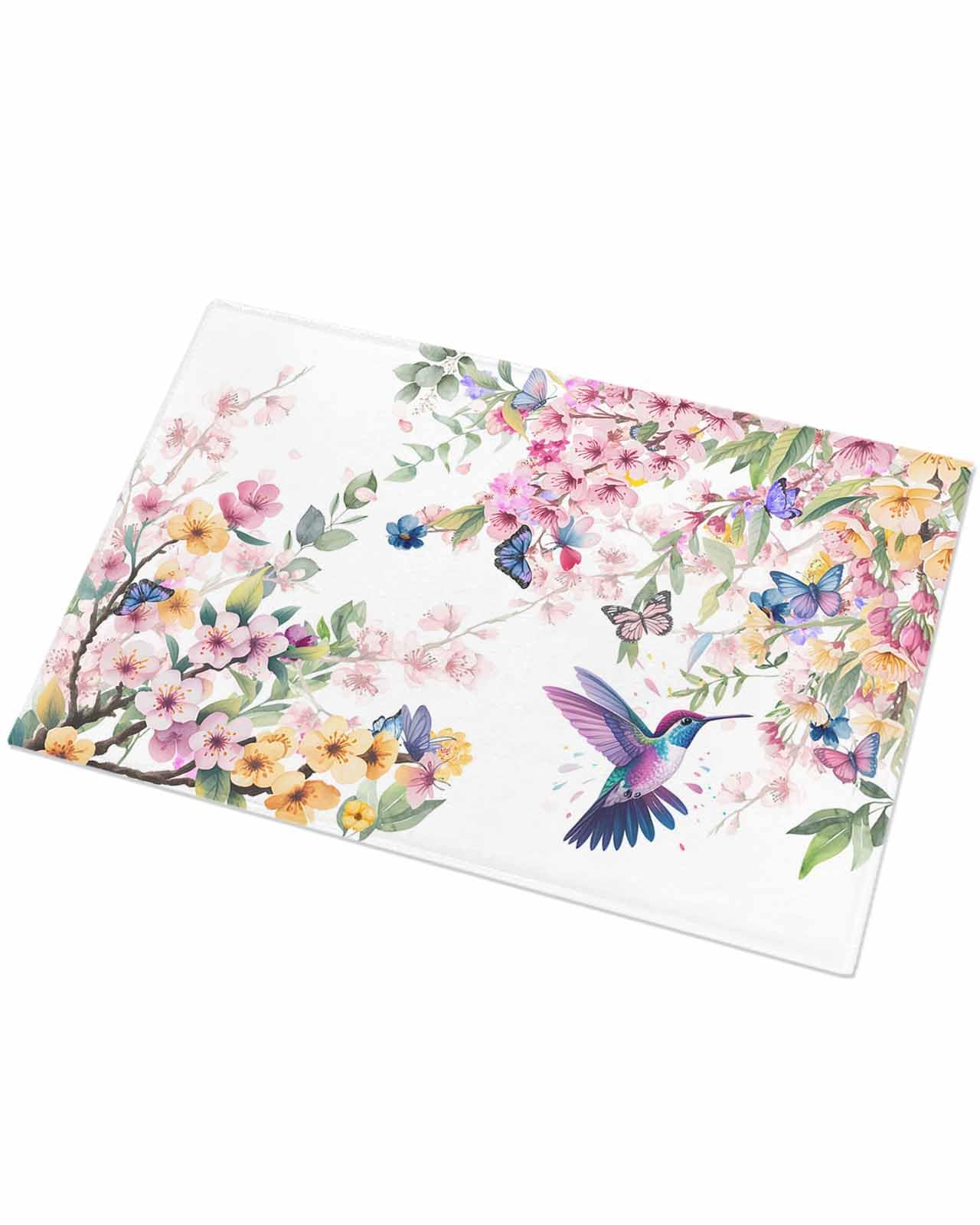 Indoor Doormat Blossom Floral Hummingbird,Shaggy Floor Mat with Non-Skid Backing Butterfly Blossom Flower Plant,Machine Washable Plush Area Rug Carpets for Kitchen Nursery Bedroom