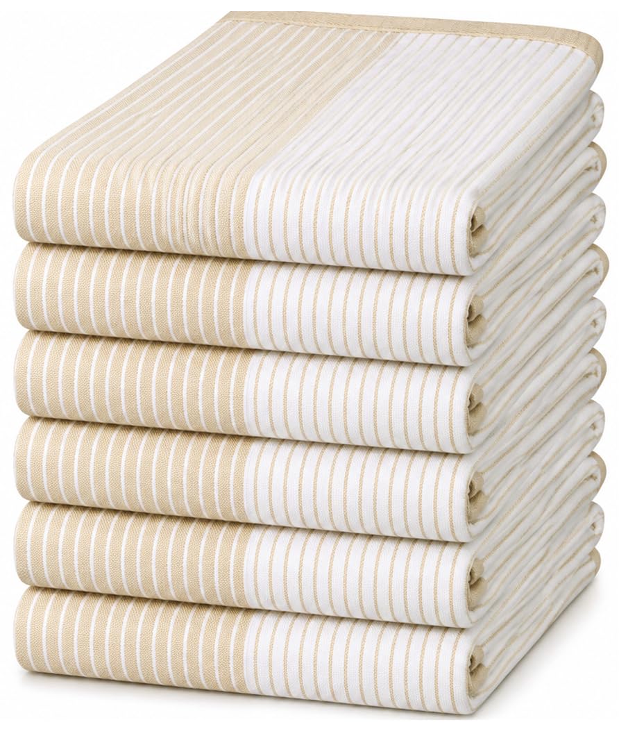 Premium Kitchen Towels 6 Pack 100% Cotton, 20"x28" - Tan