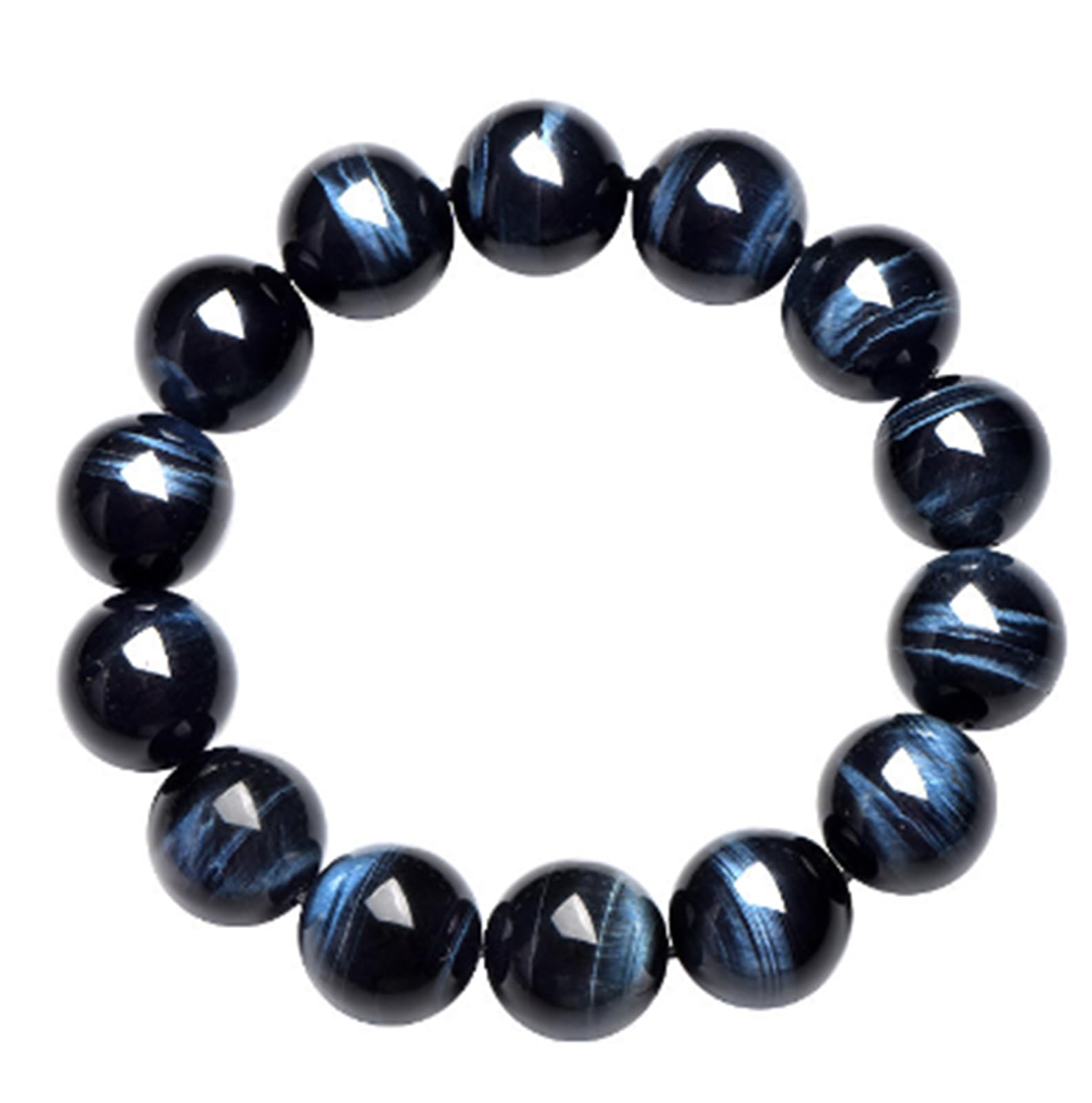 Natürliche Edelstein Stretch Armbänder,Blaues Tigerauge Herren Armband,Handgemachte Naturstein Chakra Reiki Armbänder,Bringt Glück Reichtum Mut,12mm