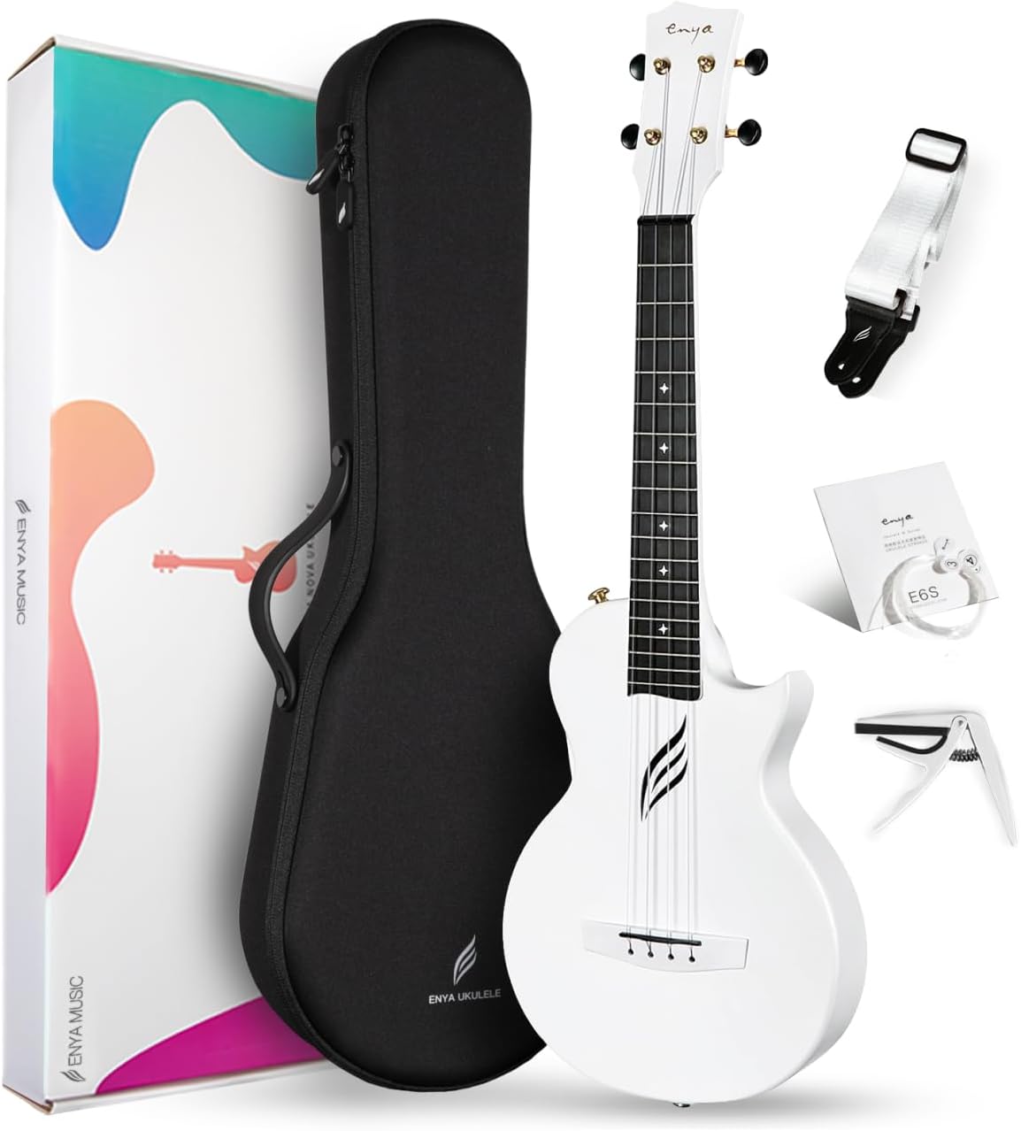 Enya NOVA U PRO 26-Inch Carbon Fiber Cutaway Tenor Ukulele, White
