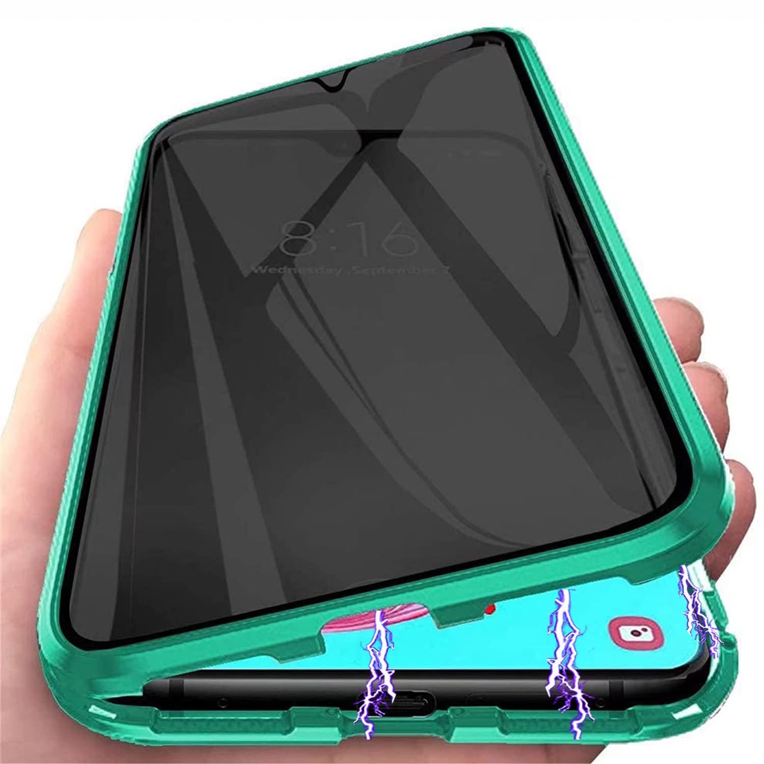 PingGoo Privacy Magnetic Case for Samsung Galaxy S23 Ultra, Anti Peep Tempered Glass Full Body Case, Front & Back 9H Tempered Glass, Privacy Screen