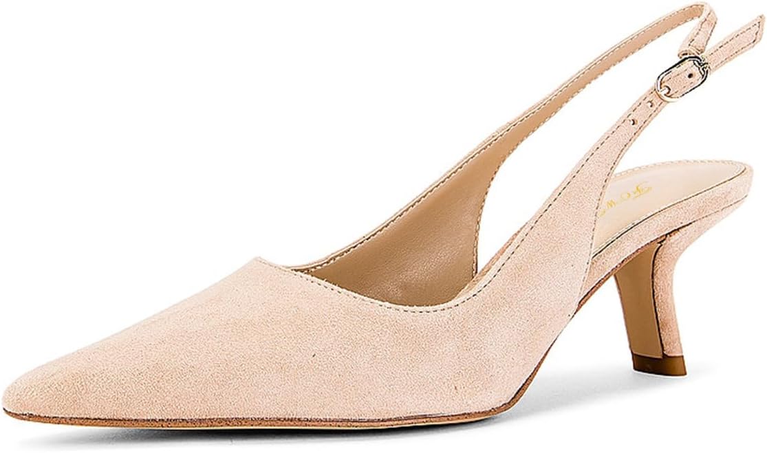 FOWT Women Pointed Toe Slip on Pumps Special Kitten Low Heel Slingbacks Office Formal Evening Shoes Size 4-16 US