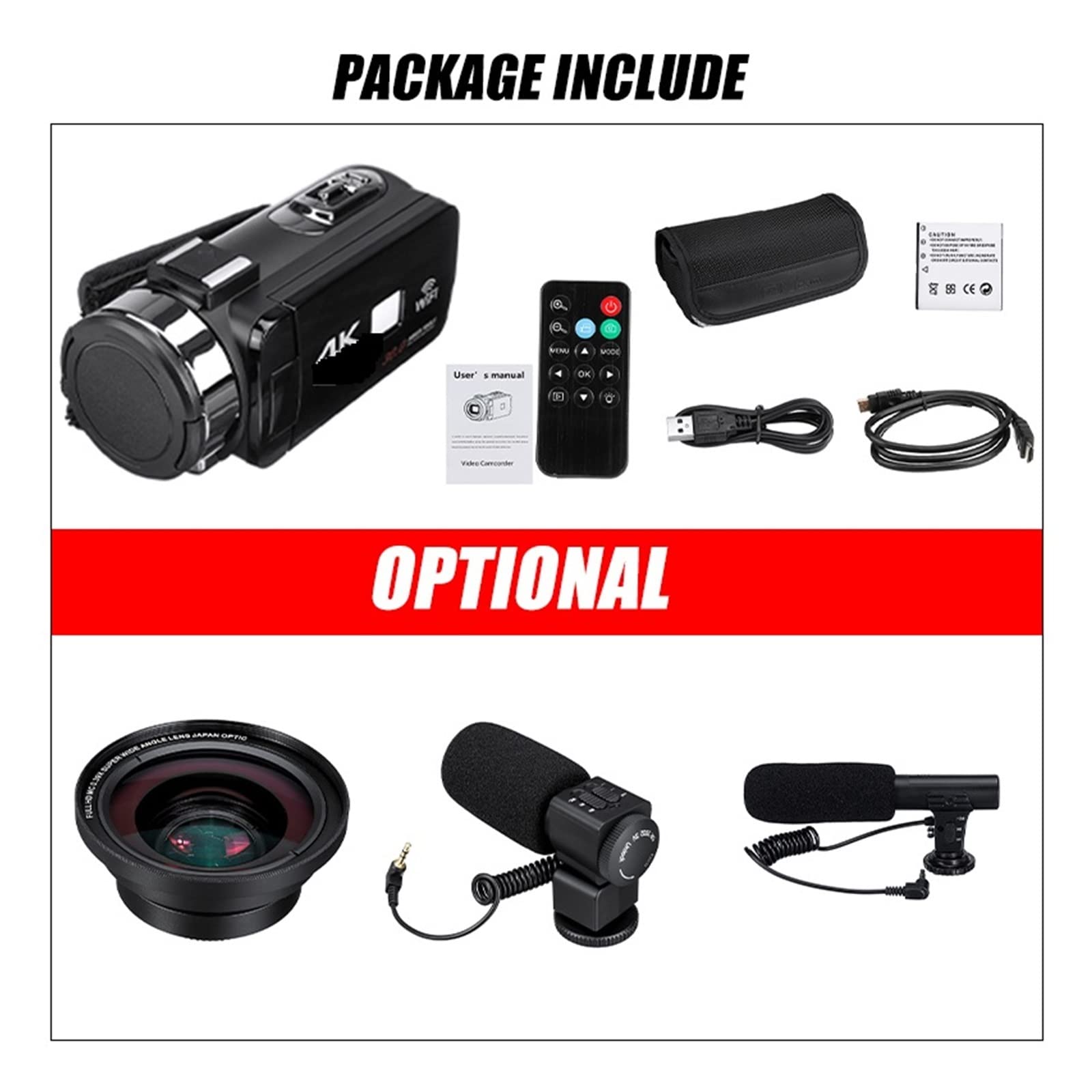 Videocamera, Videocamera 30MP 4K HD Vlog Professionale for Visione Notturna Touch Screen Fotocamera con Zoom Digitale 18X Obiettivo for Microfono Fotocamera per vlogging(Lens)