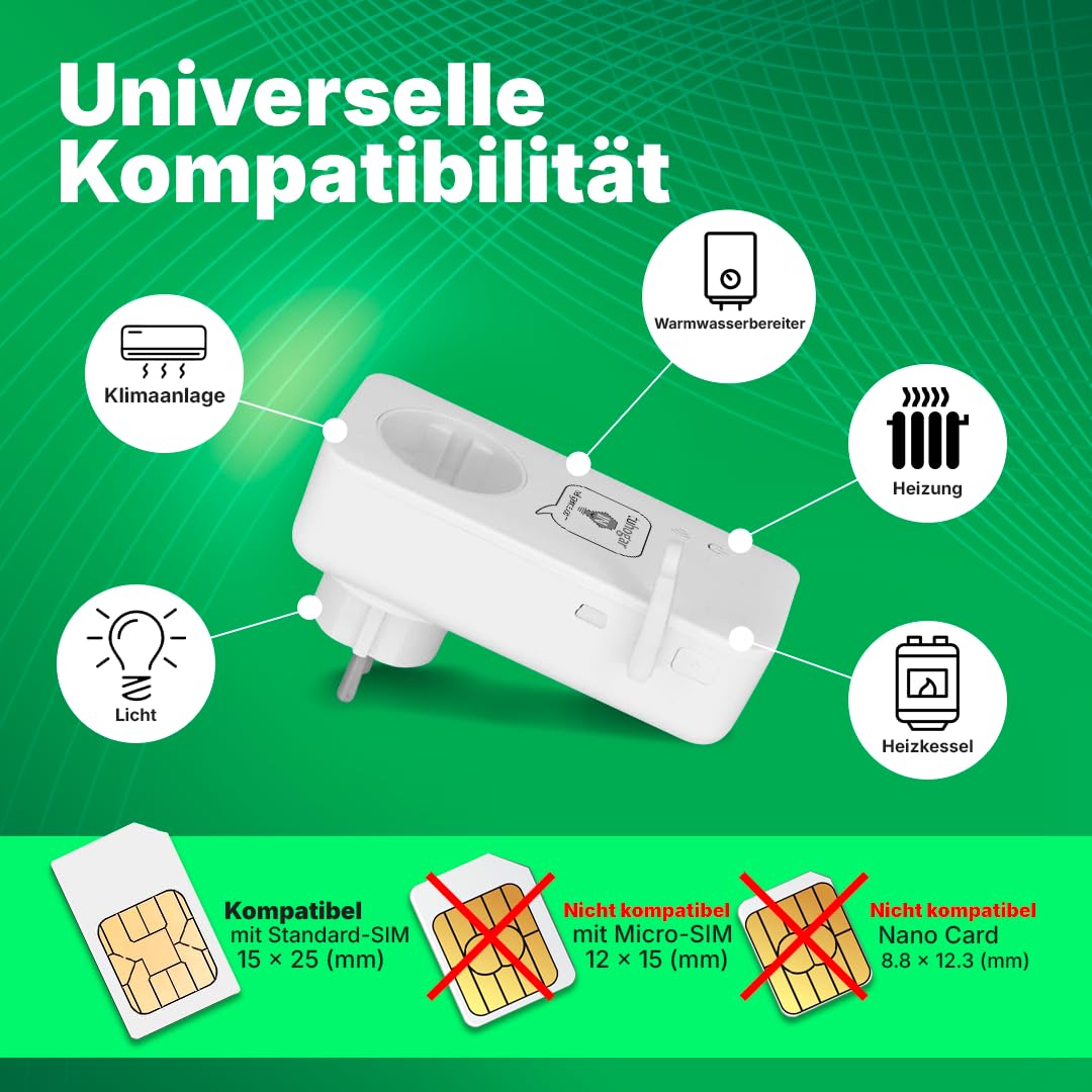 Intelligente Steckdose ohne Internet/WLAN | Benötigt GSM/4G-SIM-Karte | Mit Temperatursensor und Fernsteuerung per SMS, Anruf oder APP | Sofortige Benachrichtigung bei Stromausfall