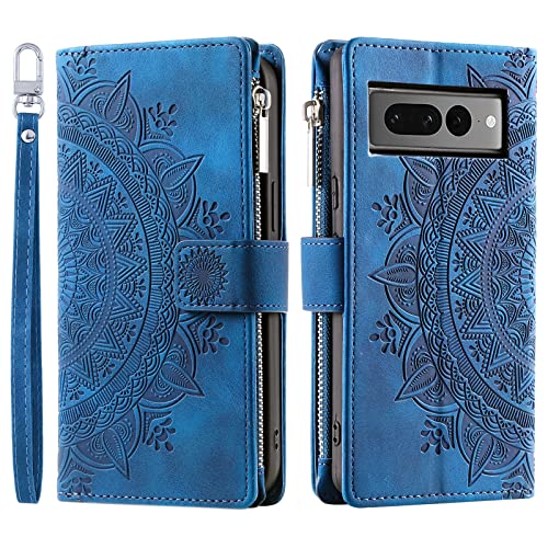 VEEMOS Wallet Case for Google Pixel 7 Pro Flower Flip Case Protective Leather Folio Book Phone Cover with Card Slots Kickstand Zipper Pocket