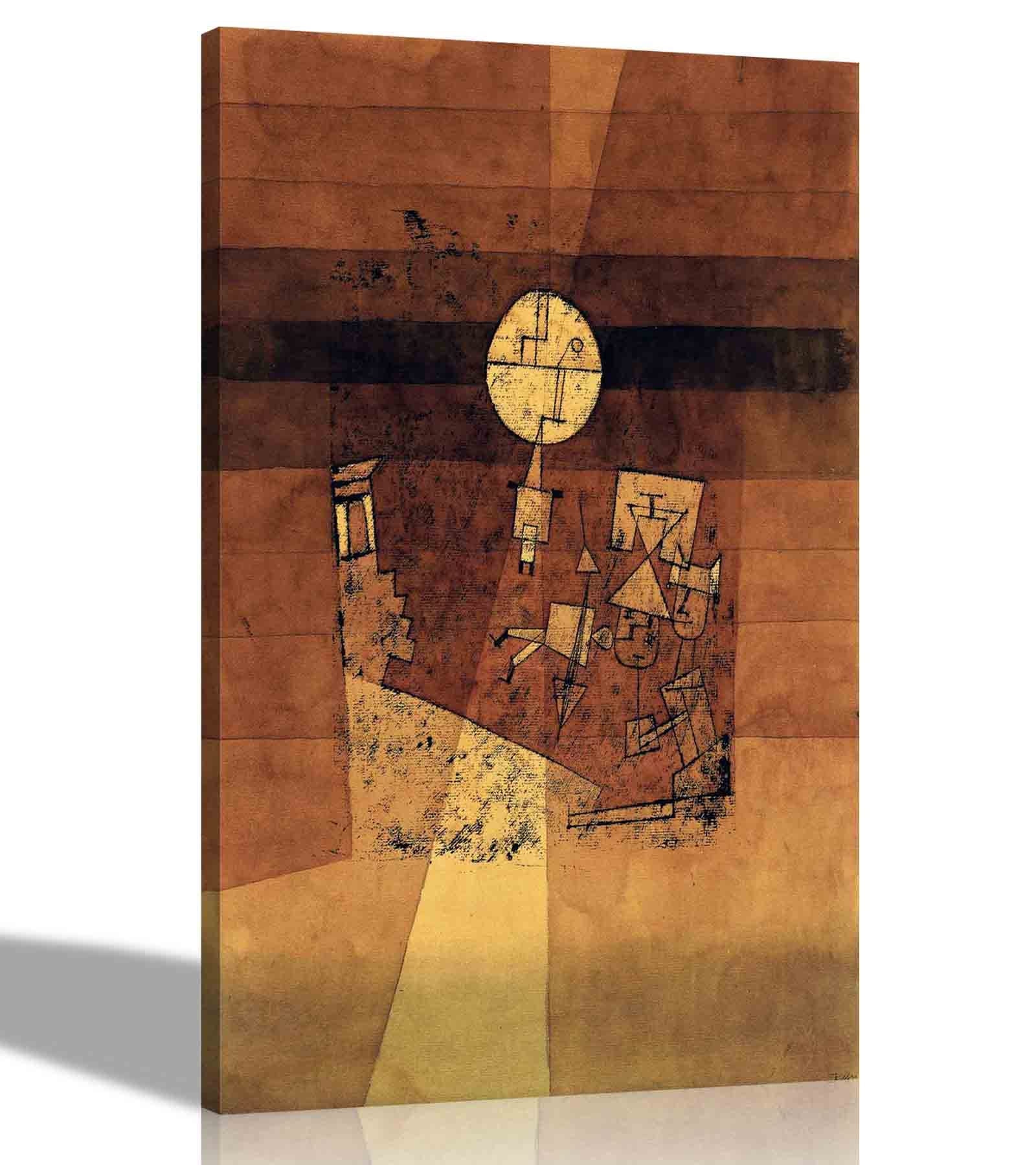 Artley Prints Brown - Moon Play By Paul Klee Canvas Wall Art | Framed Pictures For Living Room, Office, Bedroom | Expressionism Prints Ready To Hang 51 X 35Cm (20 X 14 Inches)