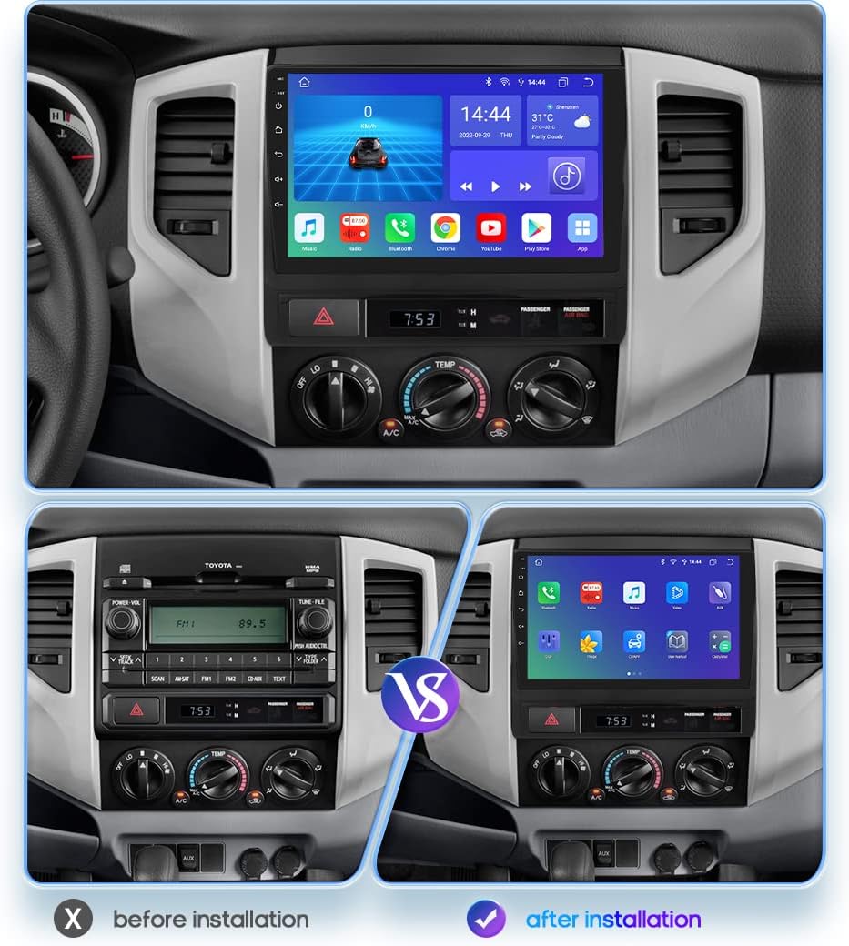 9 inch android 12 stereo car radio for toyota tacoma 2hilux 2005 2013 built in apple carplay android auto8 core 4g ram 32grom with wifi gps navigati