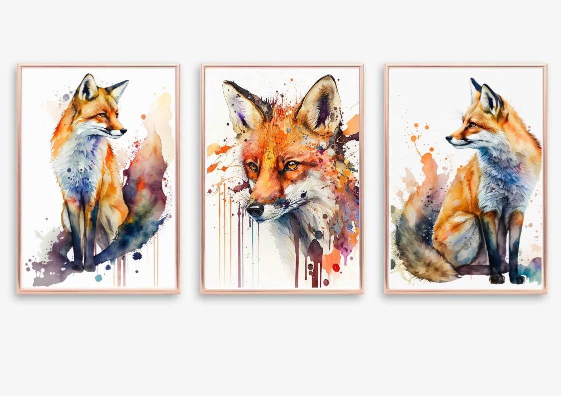 Gfc Black White Set Of 3 Fox Print Picture Poster Heart A4 Unframed Foxes Wall Art Home Decor Decorating Bedroom