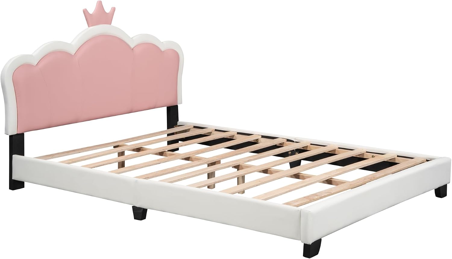 Ball & Cast Full Size Upholstered Princess Bed w/Crown Headboard,Platform Bed w/Headboard and Footboard, for Kids Boys Girls,Pink