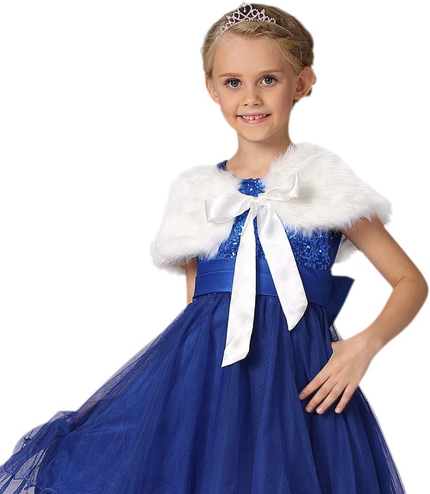 Girls Faux Fur Wrap Shawl Warm Shoulder Shawl Cape Bridesmaid Tippet Stole Wedding Party Dress Costume Shrug Capelet - Image 5