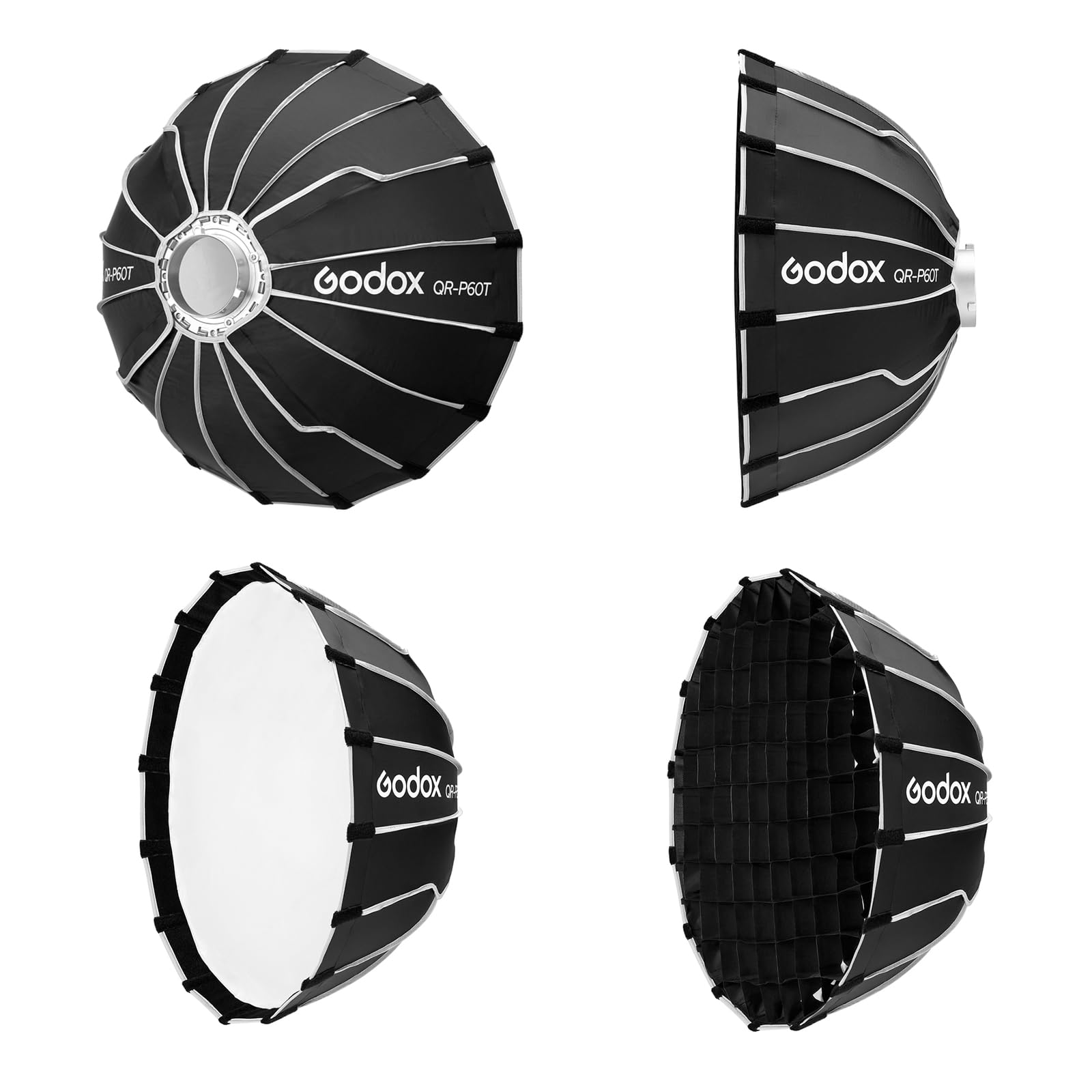 GODOX QR-P60T Softbox parabolico a sgancio rapido con griglia a Nido d'Ape, Supporto Bowen con Borsa da Trasporto per diffusore Anteriore e Interno MS300 MS300-V SK400II QT400III QT600