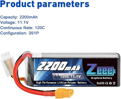 Miniatura 2 de Zeee 3S 120C 2200mAh 11.1V Batería Lipo con enchufe XT60 RC Graphene Lipo para FPV Drone Quadcopter Helicóptero Avión RC Barco RC Car RC Modelos (2