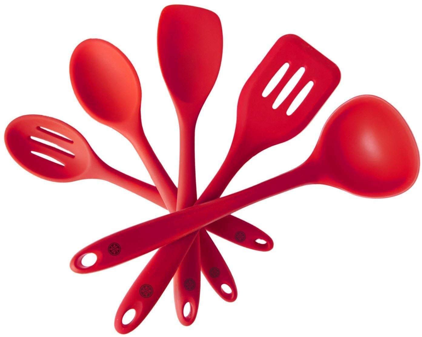 Amazon Com Starpack Premium Silicone Kitchen Utensil Set 5 Piece Set 10 5 High Heat Resistant To 600 F Hygienic One Piece Design Spatulas Serving And Mixing Spoons Cherry Red Home Kitchen