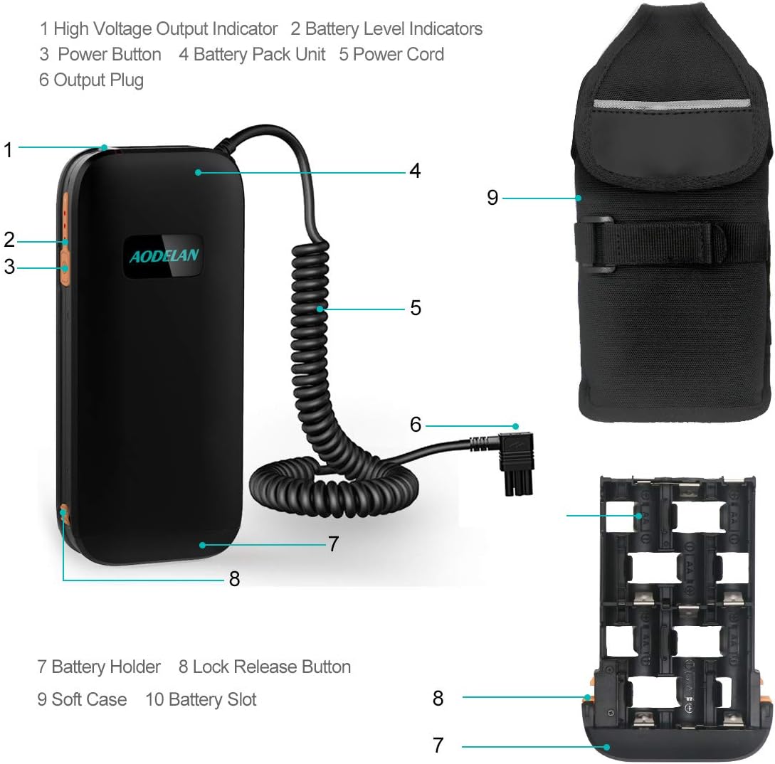 AODELAN External Flash Battery Pack Speedlite Battery Power Bank for Nikon SB900, SB910, SB5000. Replaces Nikon SD-9 (12 AA Batteries)