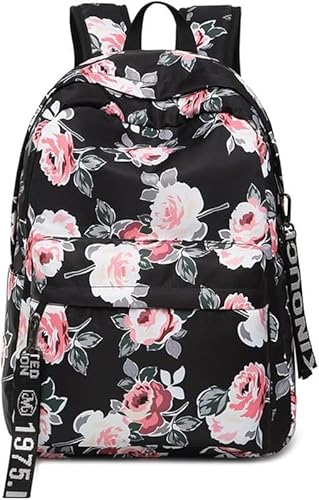 MELVIS 20L Backpack School Bag For Travel With Bottle Compartment | Trendy Water Resistant High Storage Bag For Men & Women | Boys & Girls Laptop Printed Backpack For College Gift (Black Rose)