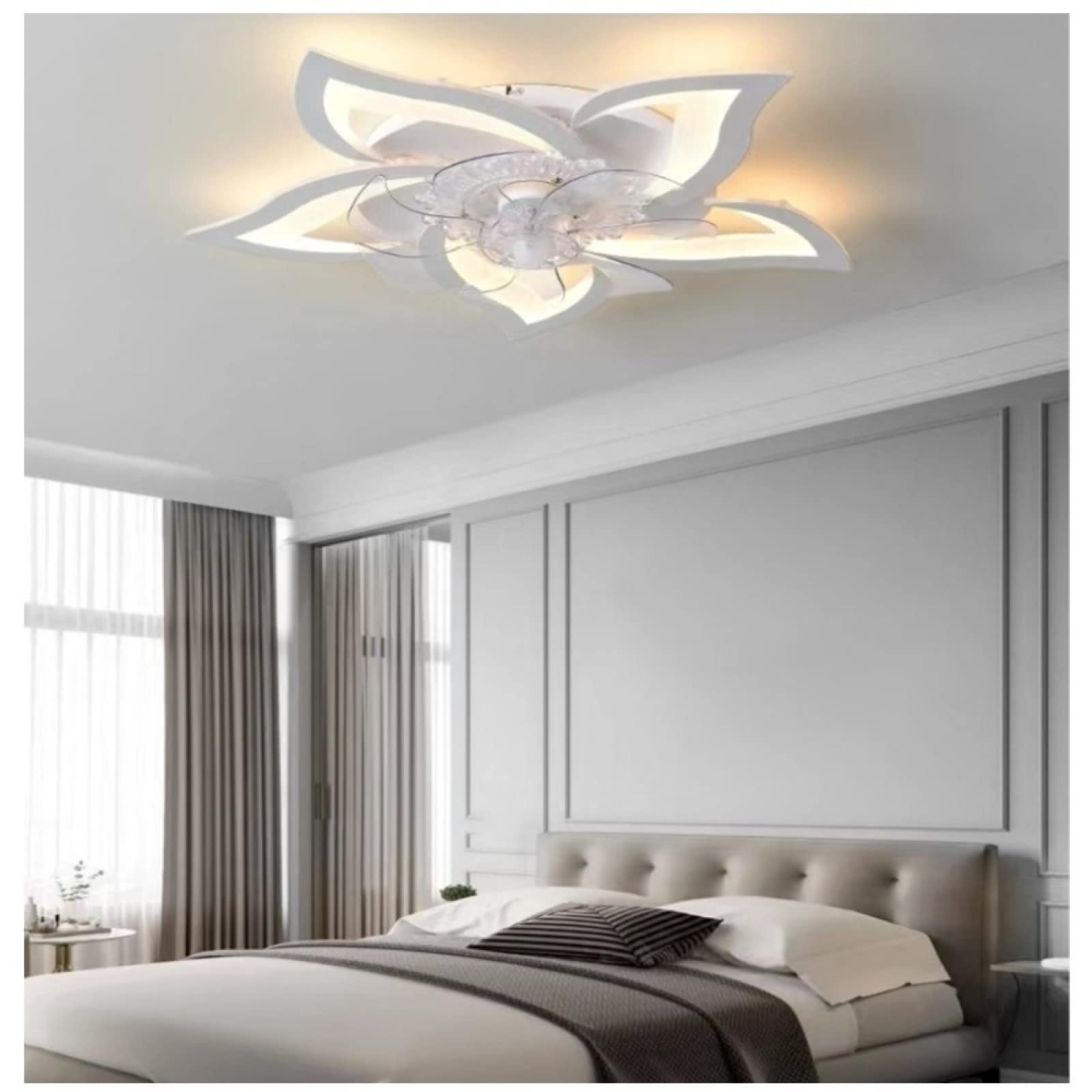VVLXRIC Flower Ceiling Fan - LED Shape Bedroom Ceiling Lamp Flower Shape Ceiling Lamp 6 Wind SpeedsRemote Control Dimmable Timing Outdoor Ceiling Fan 50W 27.2in5in