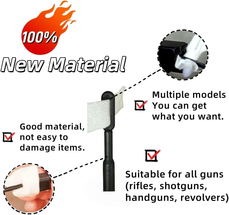 Universal Gun Cleaning Kit — Cotton Mops & Plastic Jags for .22, .30, .357, .45, .50 Cal and 12/20/.410 Gauge | Handgun & Shotgun Bore Cleaning Accessories