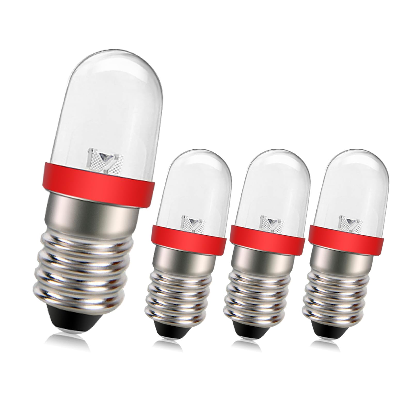 Ruiandsion E10 LED Bulb 220V-230V AC, Non-Polarity E10 Screw Base Bulb, Energy Saving Indicator Light Flashlight Replacement Bulb, Red 4 Pack