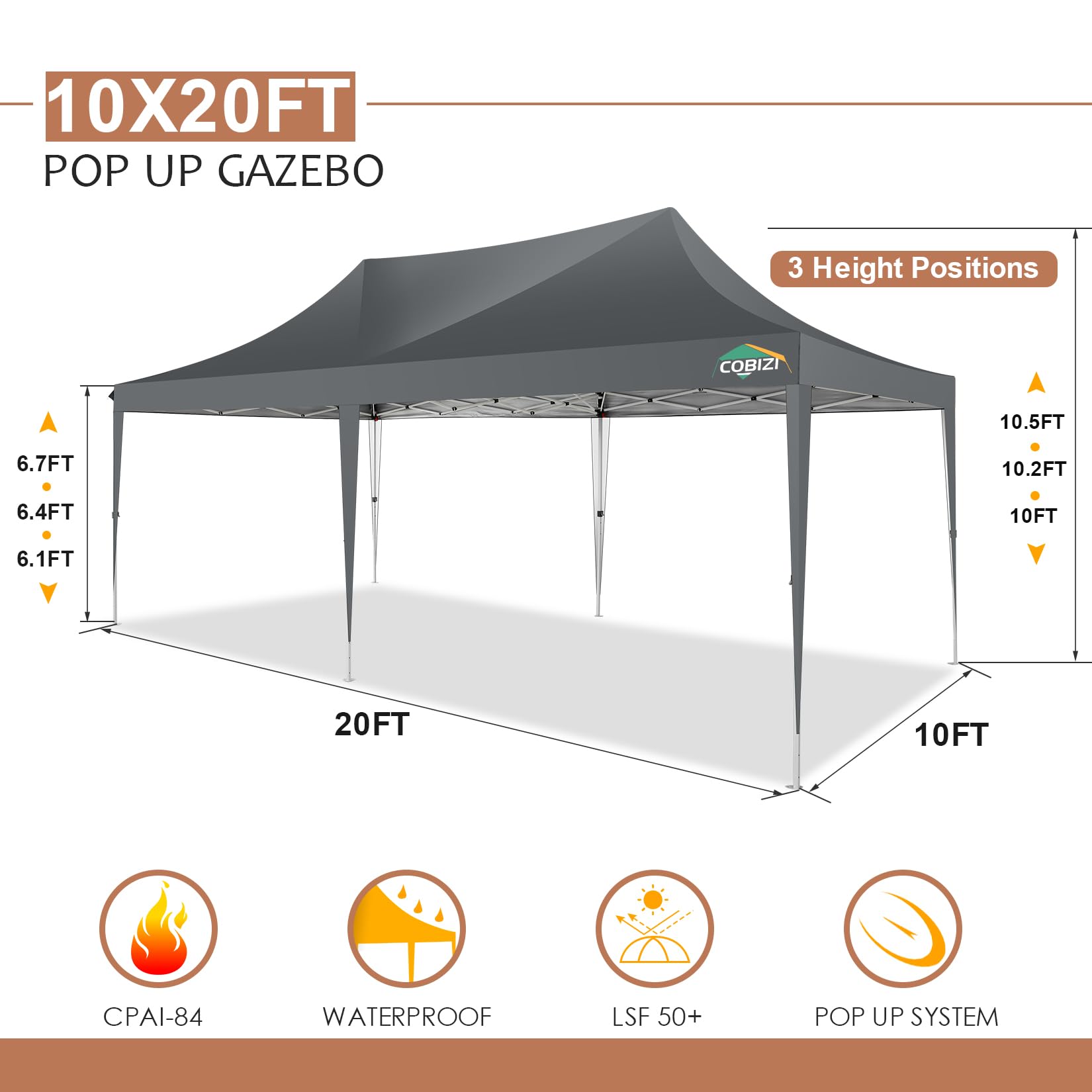 COBIZI Gazebo pieghevole, 3 x 6 m, impermeabile, stabile