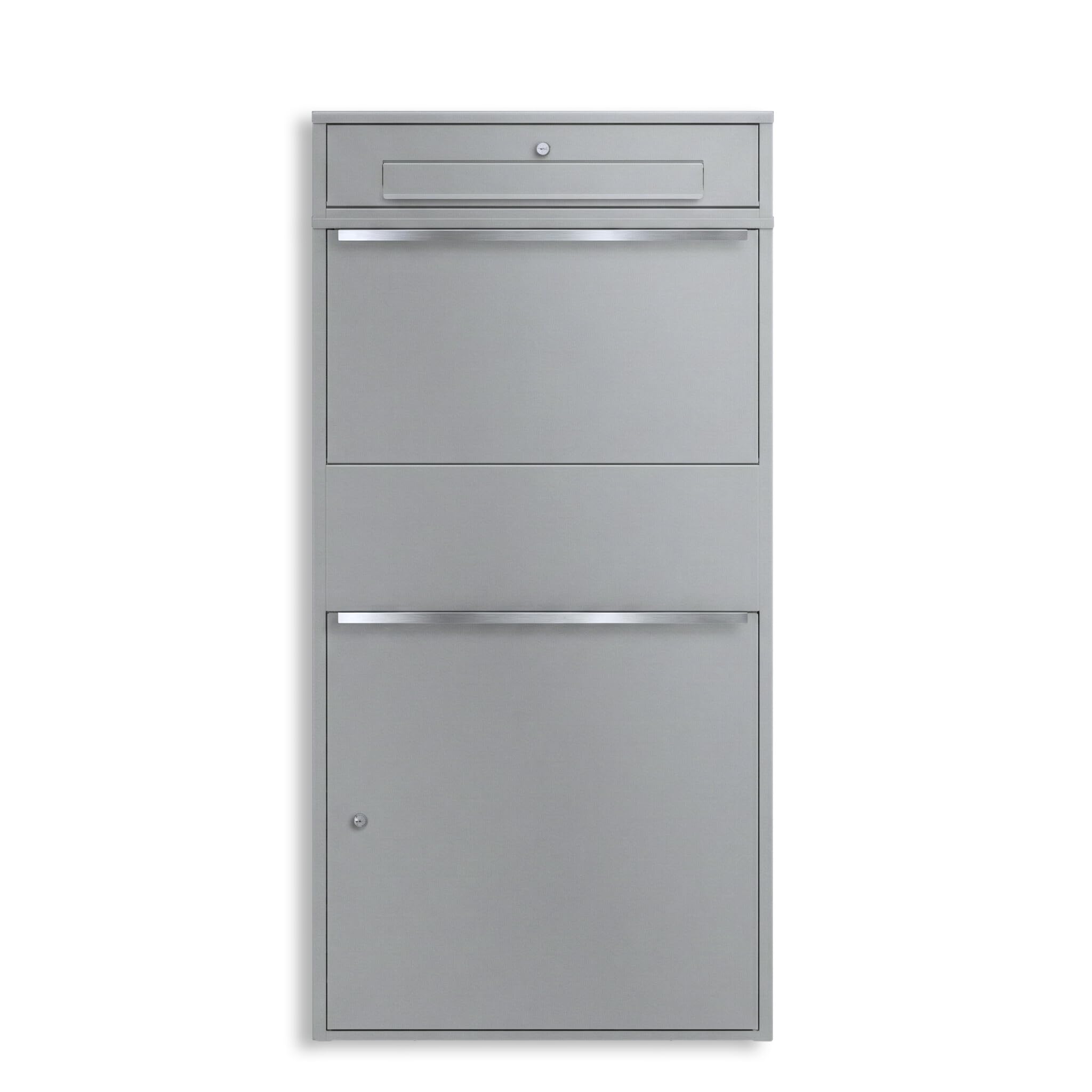 Metzler Paketbox groß XXL Briefkasten mit Paketfach RAL 9007 Graualuminium Standbriefkasten Wasserdicht rostfrei massiv Bispo Max