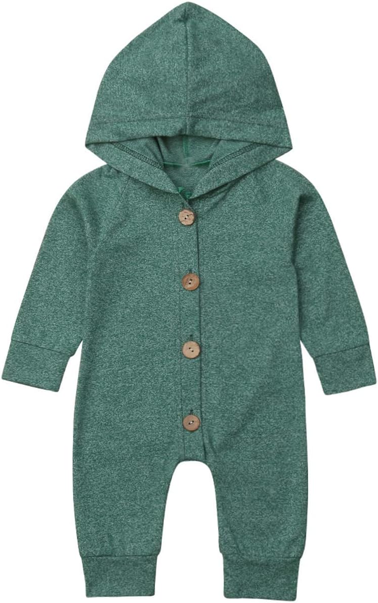Newborn Kids Baby Boys Cute Solid Color Long Sleeve Hooded Romper Jumpsuit Top Outfits Clothes Green, 0-6 Months