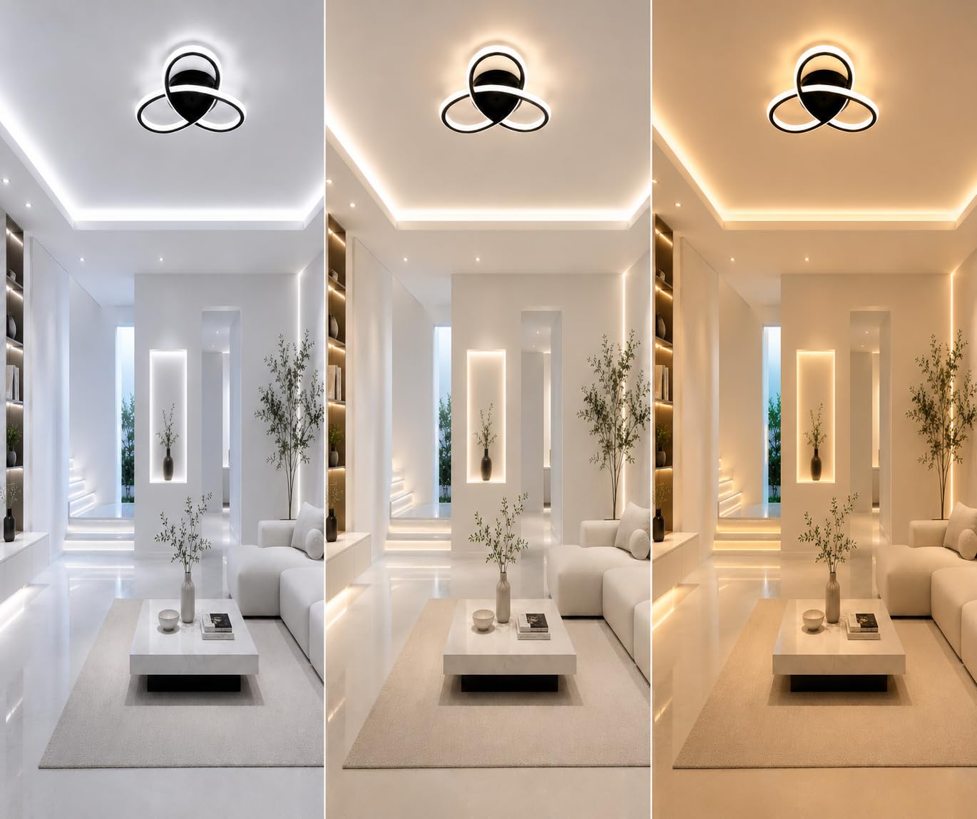 LED Ceiling Light with B22 Holder, 3 Colour Modes, Black | Warm/Neutral/Cool White, Easy to Install, Modern Floral Design, Living Room Light, B22 Base Fitting-image-30