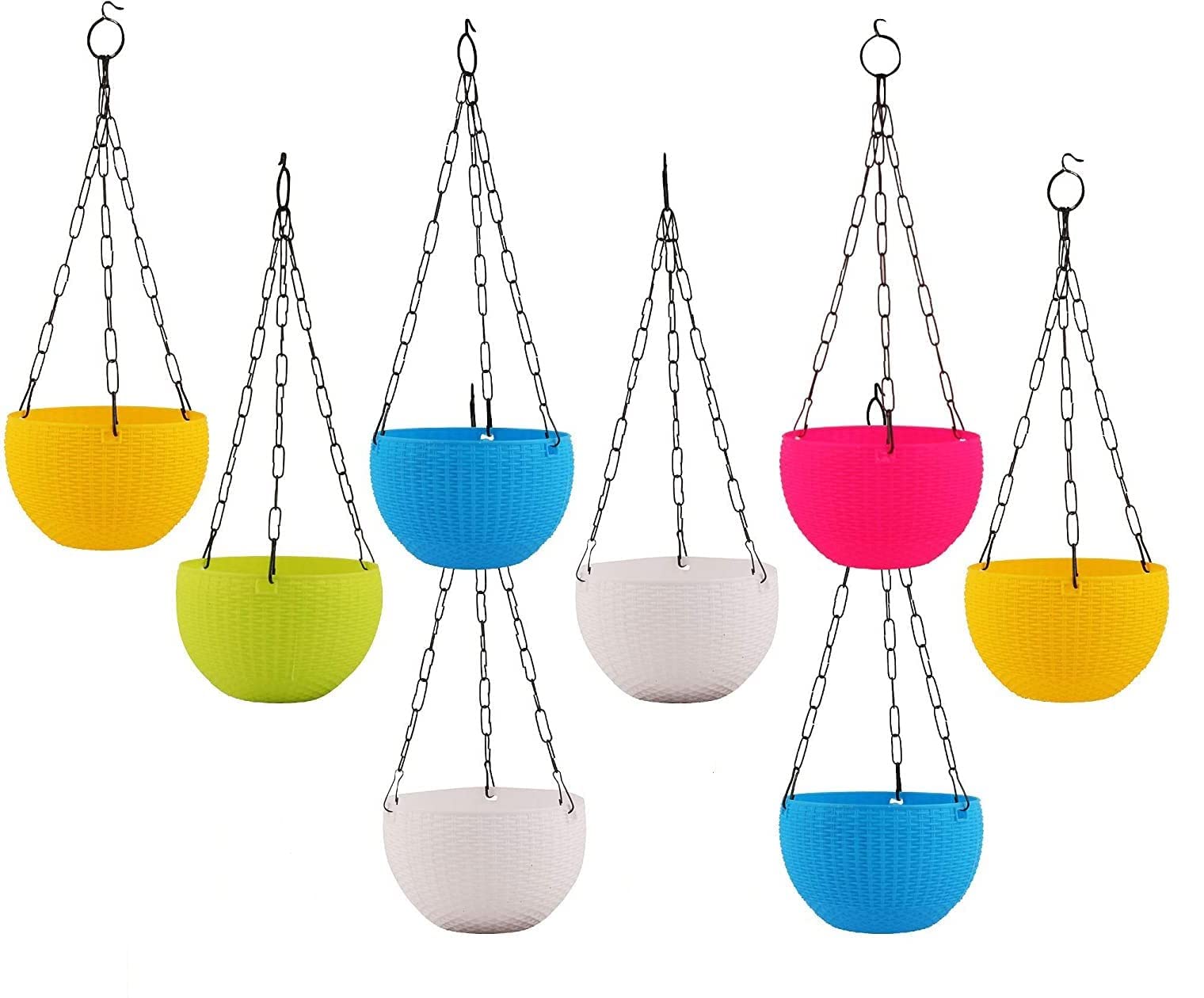 Good Vibes Plastic Hanging Flower pots for Balcony Round Hanging 8.5 Inch Euro Basket Flower Pot for Plant Flower Pots for Home Garden Decoration with Hanging Chain Pot Multicolour (Pack of 8) (B09RVYVXSK) Amazon Price History, Amazon Price Tracker