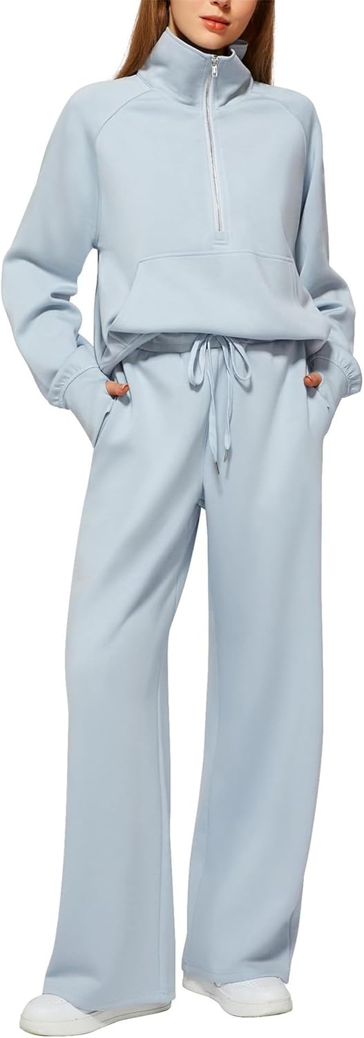 Women's Fall Transition 2-Piece Set - Breathable & Wrinkle Resistant Casual Outfits Wide Leg Tracksuit womens travel outfit
