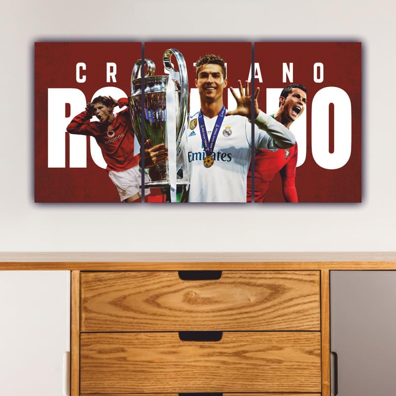 Image of POSTERONN Ronaldo Inspired Abstract Split Poster 36x18 Inch Matte Paper 300GSM Rolled Multicolor Football Wall Art Decor for Bedroom Living Room Office Gym Modern Sports Theme Decoration
