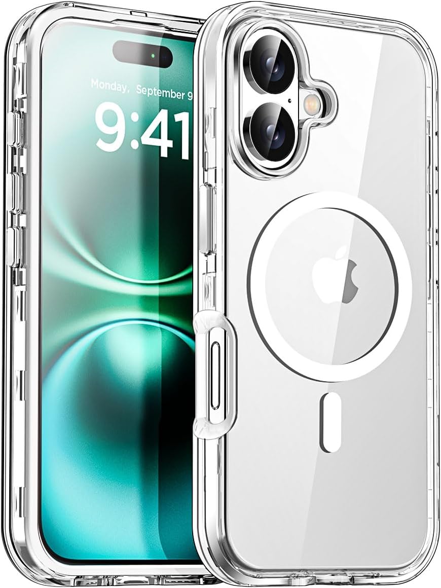 AICase for iPhone 16 Plus Case Clear[Compatible with MagSafe] Heavy Duty Drop Protection Full Body Rugged Shockproof/Dust Proof 3-Layer Military Protective Tough Durable Cover for iPhone 16 Plus 6.7" 16 Plus Clear with Magsafe