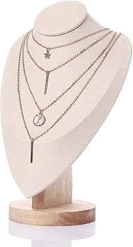 DAMJT Velvet Jewelry Necklace Chain Display Necklaces Holder Case Tower Rack BEIGE L