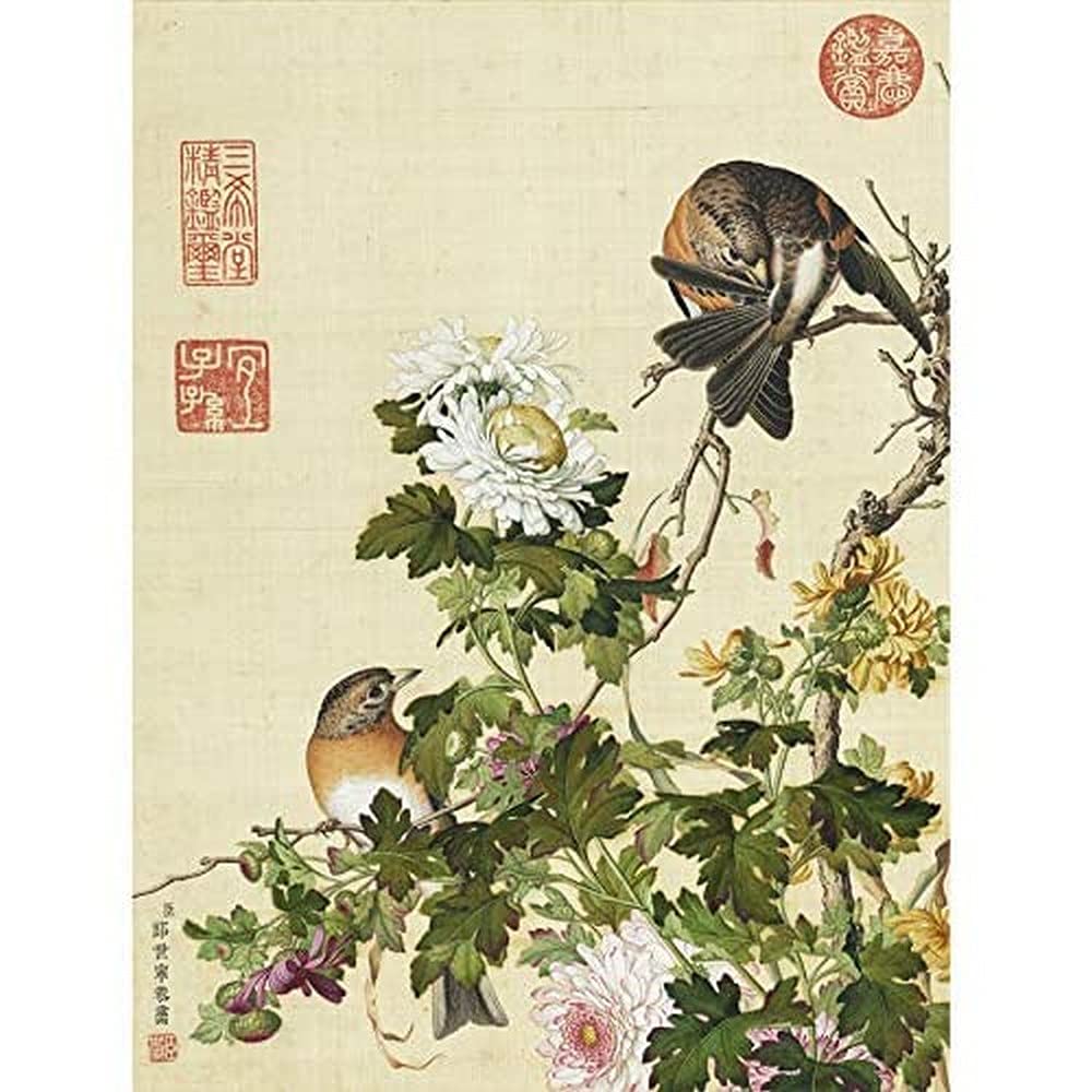 Castiglione Chrysanthemum Birds Painting Art Print Canvas Premium Wall Decor Poster Mural
