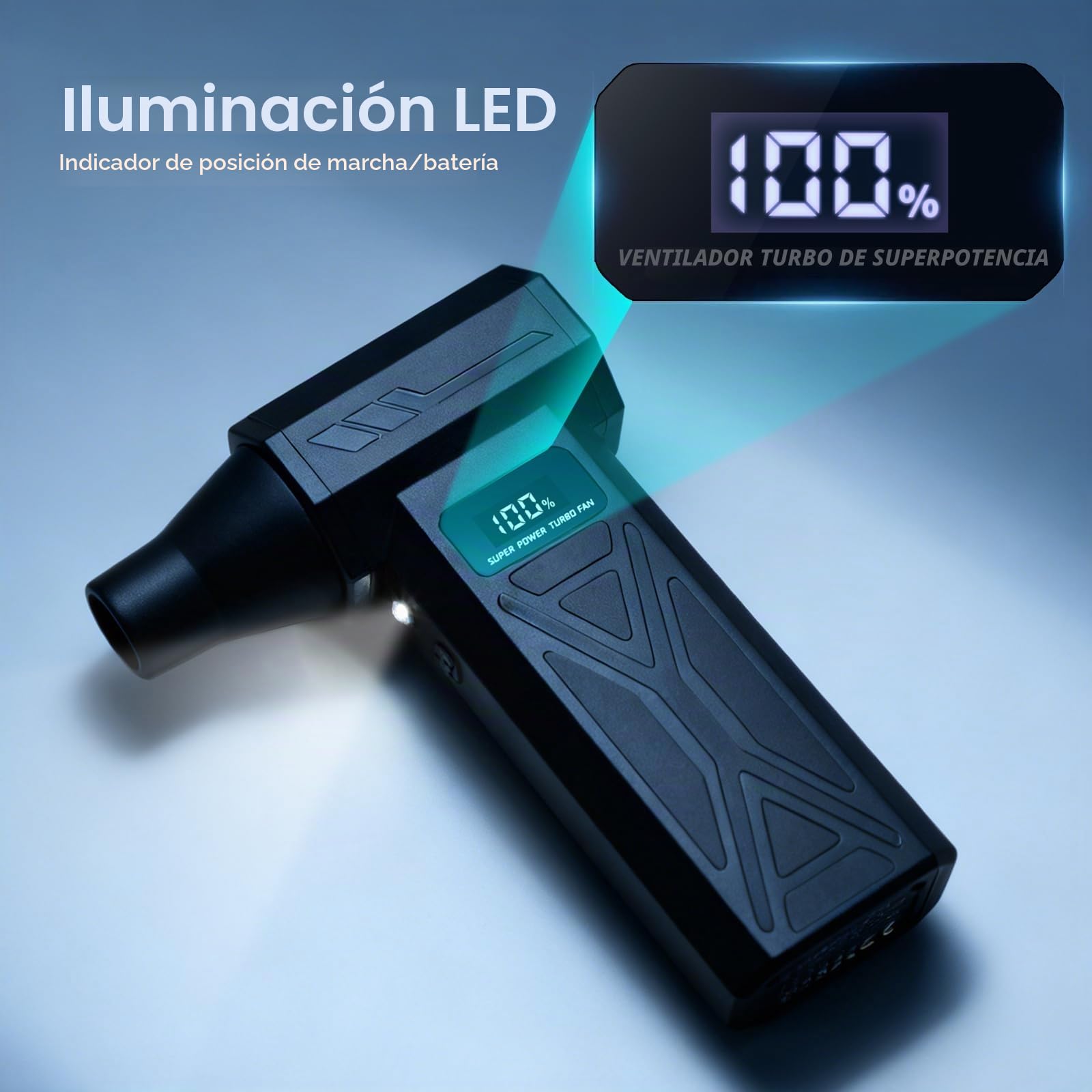 Soplador de Aire Eléctrico Inalámbrico 110.000 RPM, Mini Soplador Potente con Batería, 4 Velocidades y Luz LED, Ideal para Limpiar PC, Teclado, Portátil, Coche y Hojas