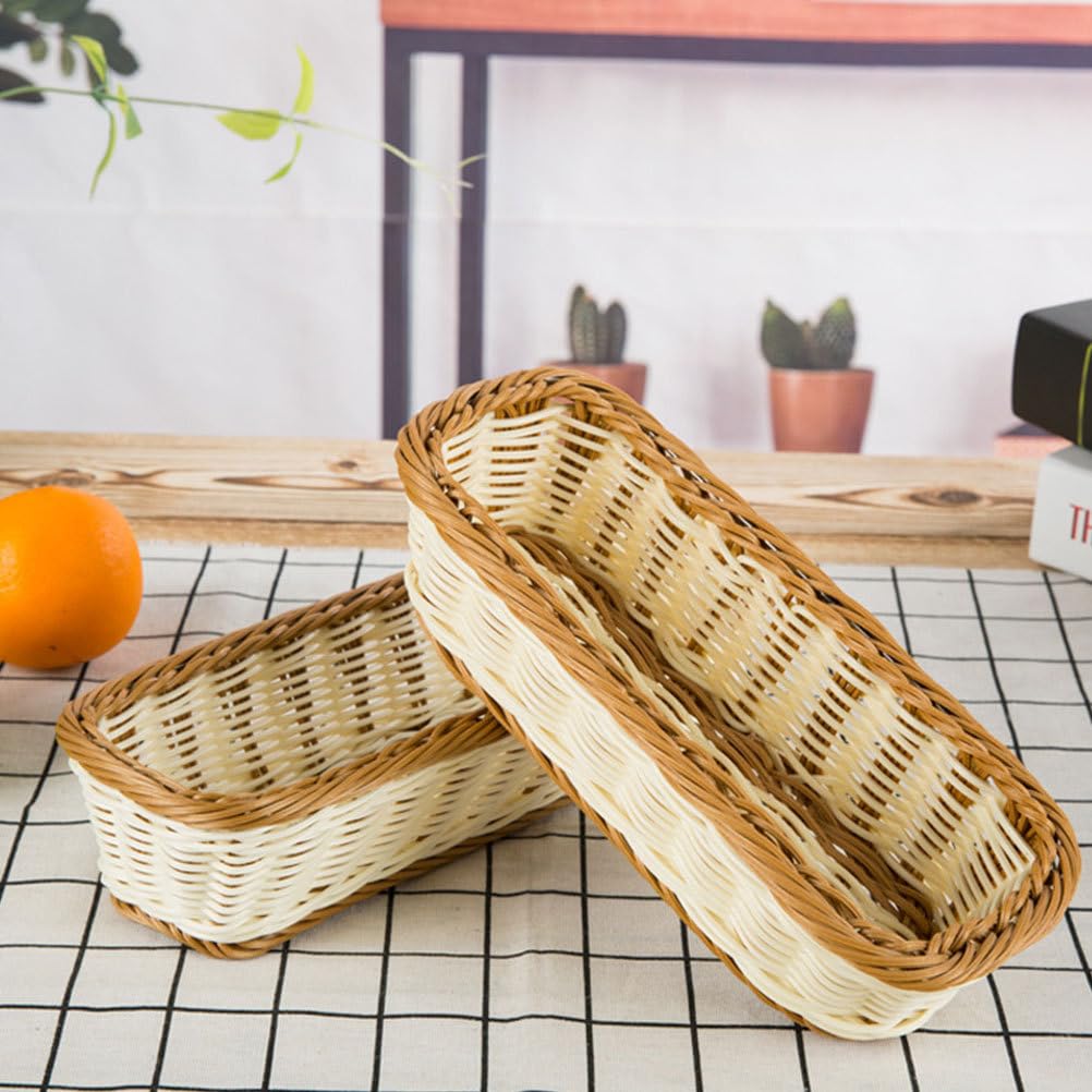 PRETYZOOM Imitation Rattan Cutlery Storage Basket, Rectangular Silverware Organizer Basket, Kitchen Countertop Utensils Organizer, Natural Woven Flatware Organizer Tray