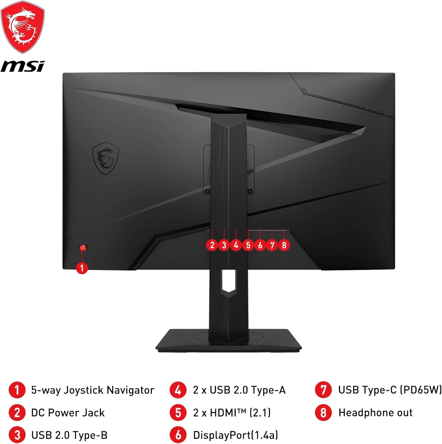 MSI mag 274UPF – Monitor Gaming de 27″ 4K UHD (3840×2160) – Panel Rapid IPS, 144 Hz / 1ms, 16:9, Compatible con G-Sync, Soporte Ajustable/VESA – Display Port 1.4a & HDMI 2.1 & Puerto Tipo C 7