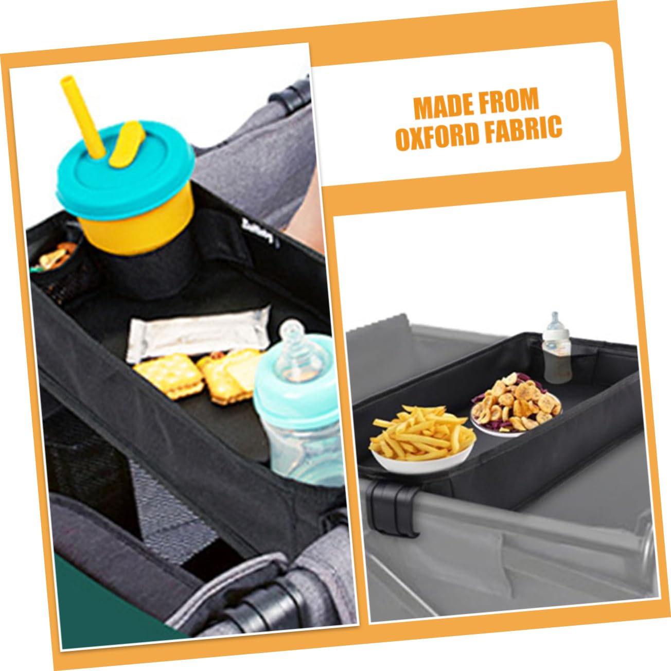 UPKOCH Tablette de Poussette à Clipser, Plateau de Collation Noir en Toile, Léger et Stable, Accessoire de Voyage pour Bébé et Tout-petit | Voyage Bébé et Tout-petit, Format Portable, Stabilité Renforcée, Accessoire pour Poussette et Baby Carriage
