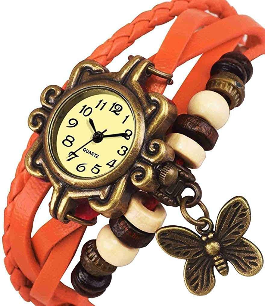 GIRISA Analogue Pu Leather Vintage Casual Watch For Girls (Orange) (B08WDZT1H7) Amazon Price History, Amazon Price Tracker