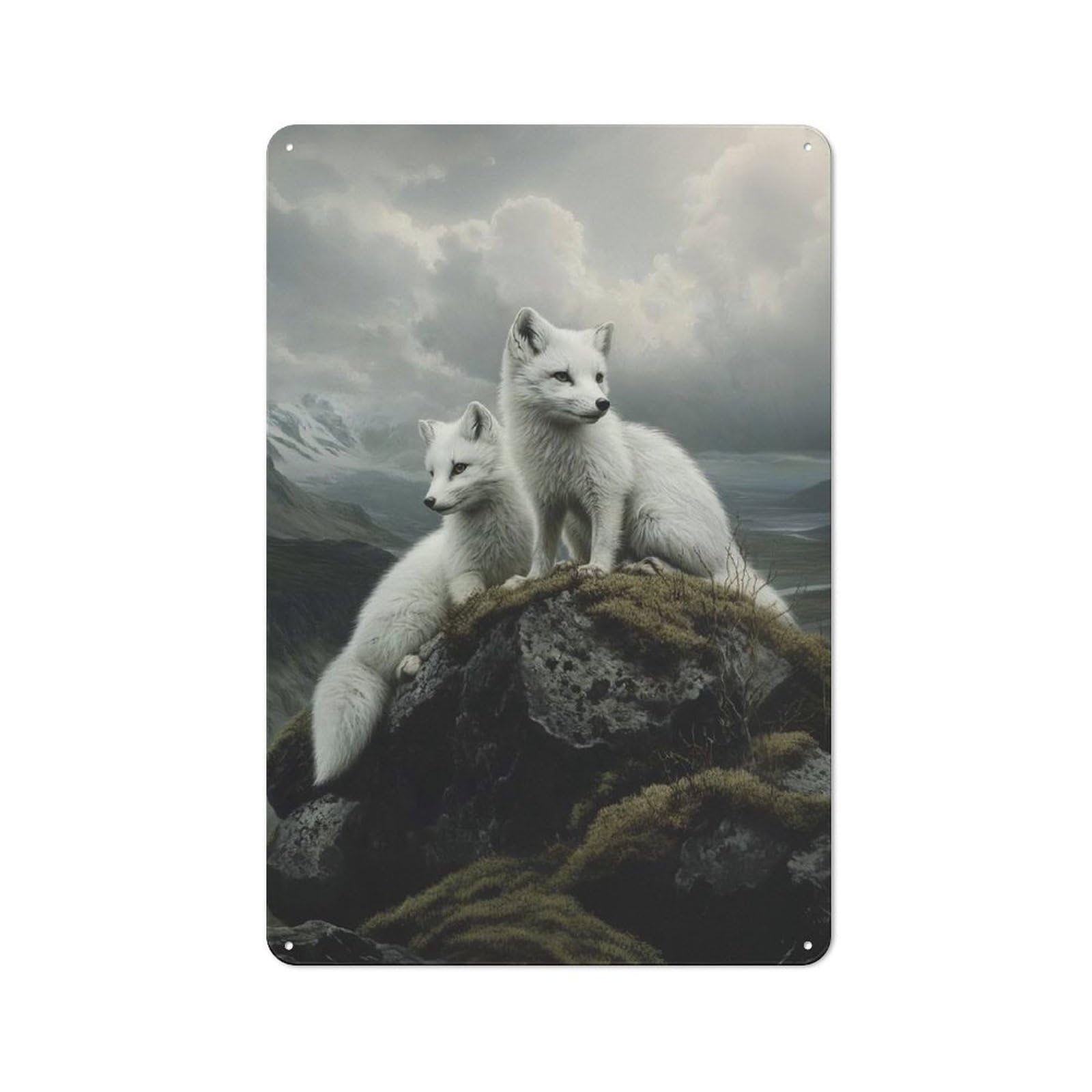 Junmoney Fox Duo Tin Wall Plaque 30X20cm With For Living Room Or Hallway, For Garage, Workshop And Man Cave Decoration