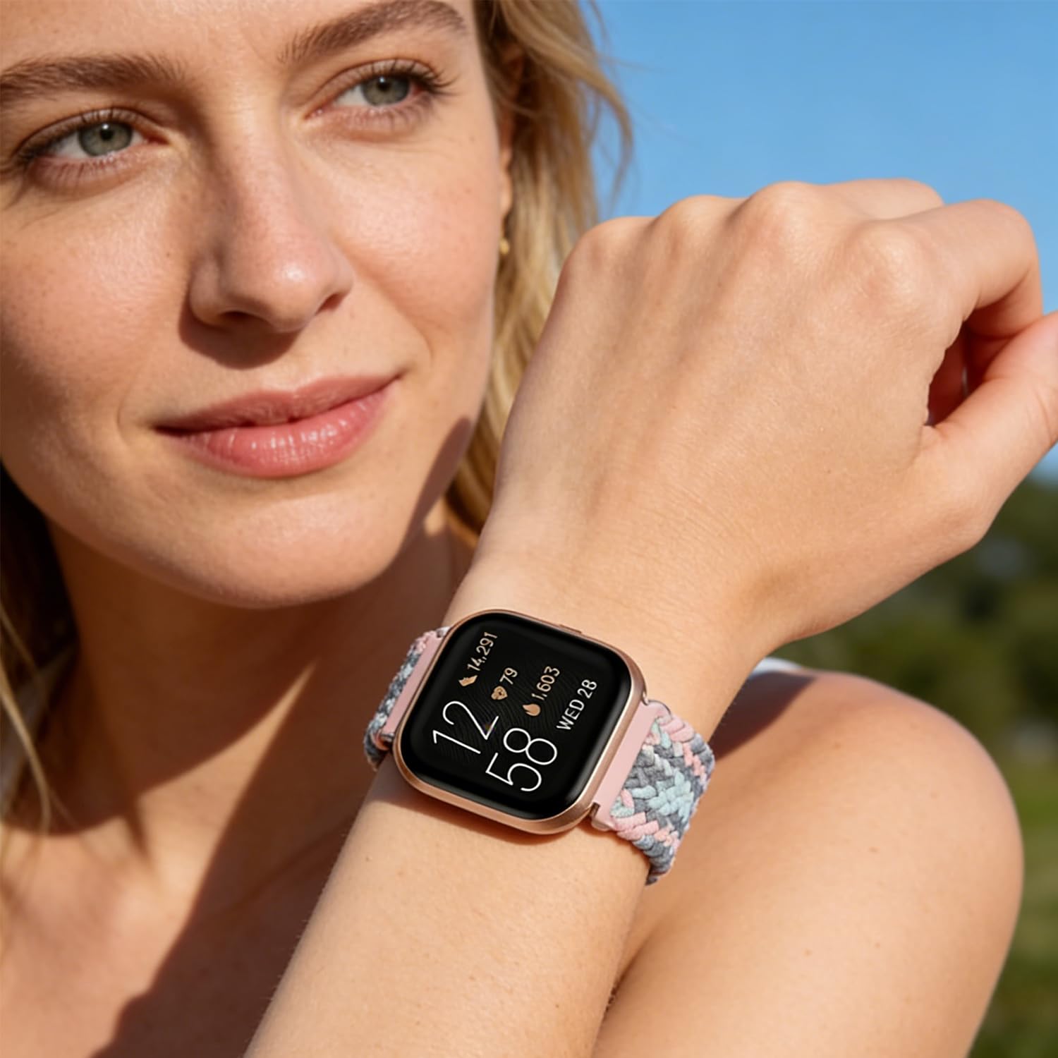 Tkany nylon Pasek Kompatybilny Fitbit Versa 3/Fitbit Versa 4/Fitbit Sense 2/Fitbit Sense,Wymienny szybkozamykalny pasek sportowy zegarka unisex wykonany tkanego nylonu.