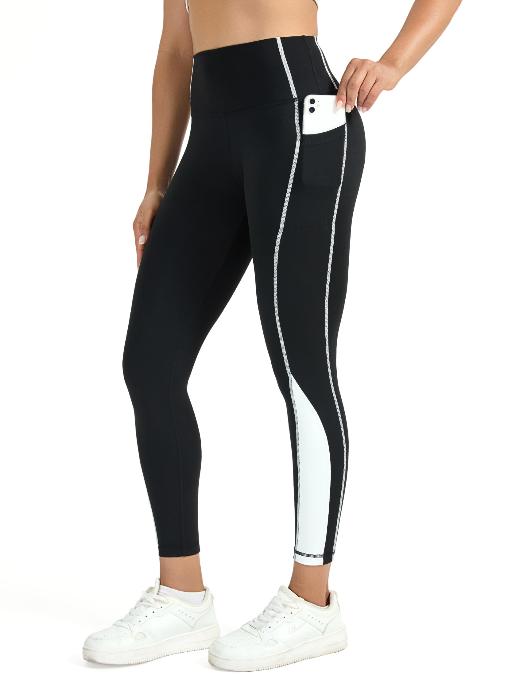 Pantalones de fitness de cintura alta con bolsillos laterales y tejido elástico opaco 8