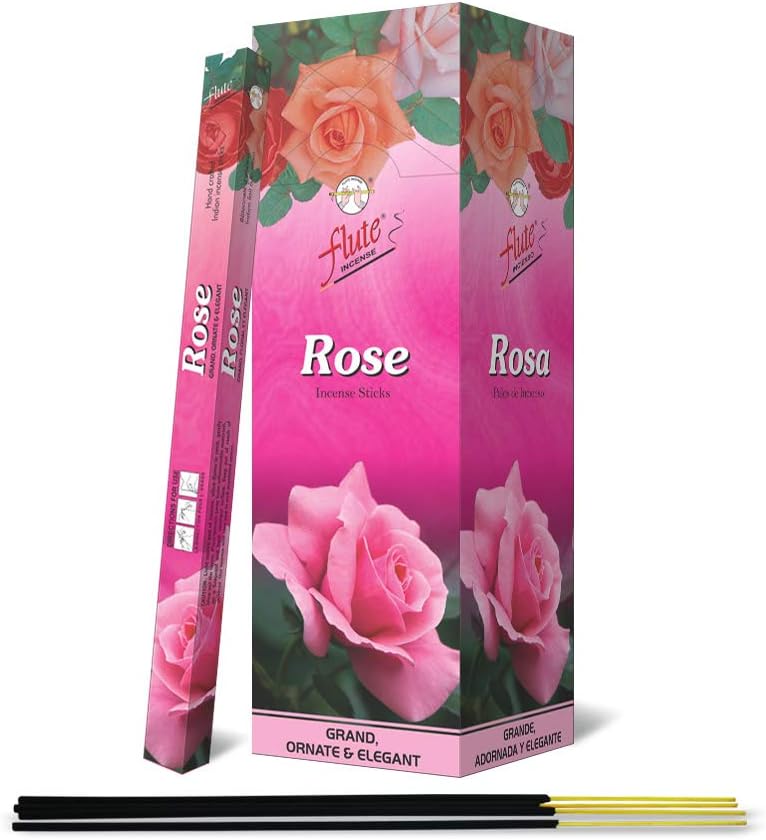 Flute Rose Incense Sticks - Pack of 200 Sticks - Rose Incense for Rejuvenation & Romance