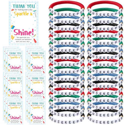 Quelay 24 Sets Housekeeping Appreciation Week Gifts Housekeeper Bracelets with Cards Bulk 2025 Colorful Polymer Clay Beaded Bracelets Thank You Staff Party Favors