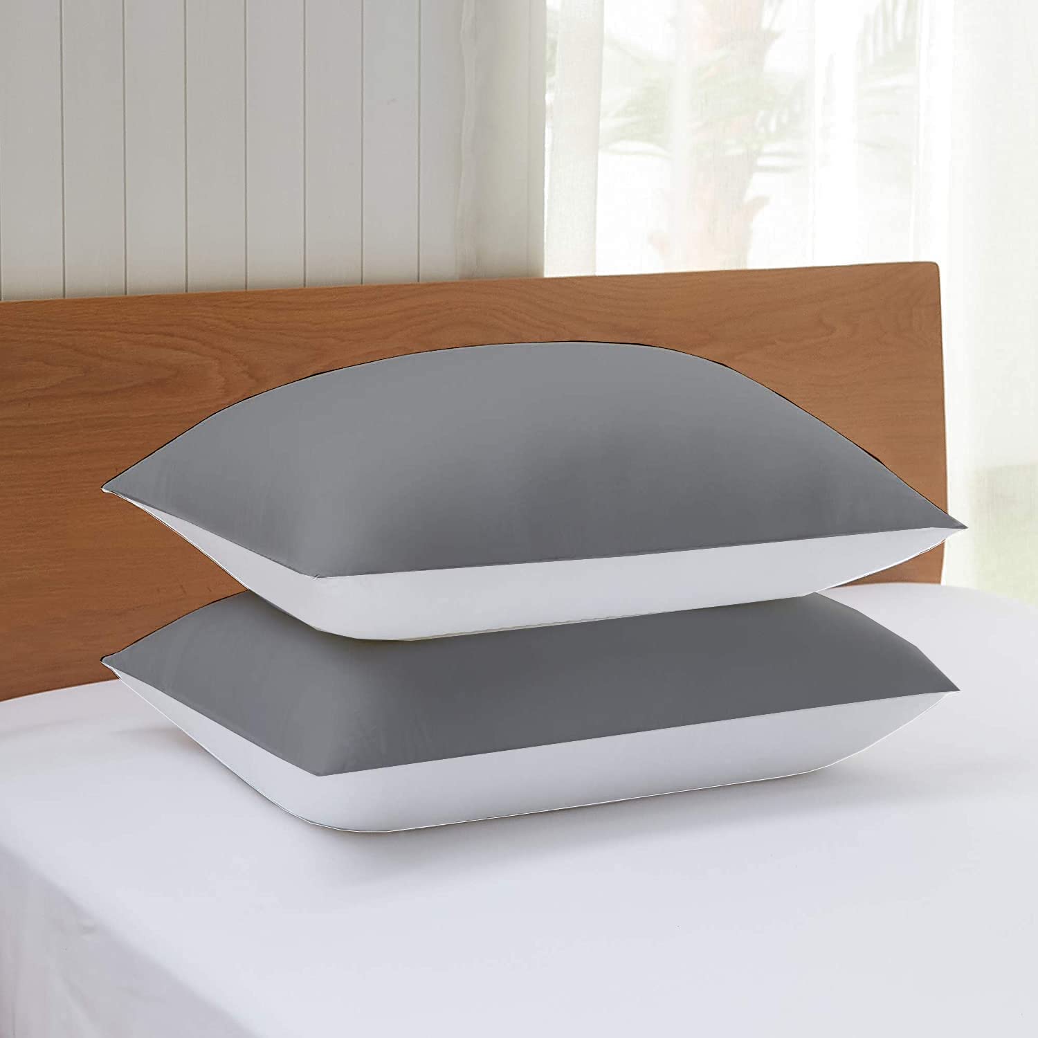 Egyptian Cotton Pillow Covers - Set of 2 Dark Grey -7