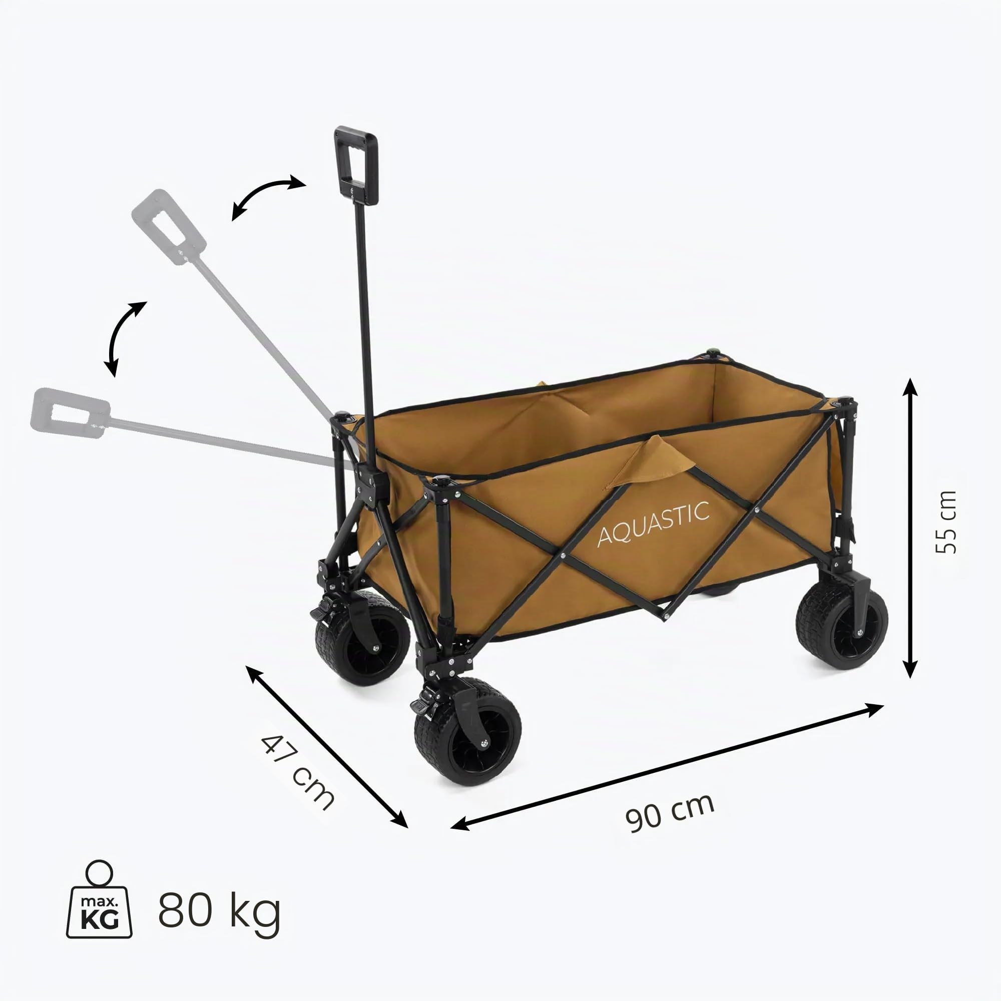 Aquastic - Carrello Pieghevole Caro 90x47x55 cm - Carrello Da Trasporto Resistente Con Grandi Ruote 127L Per Spiaggia Giardino E Campeggio Marrone